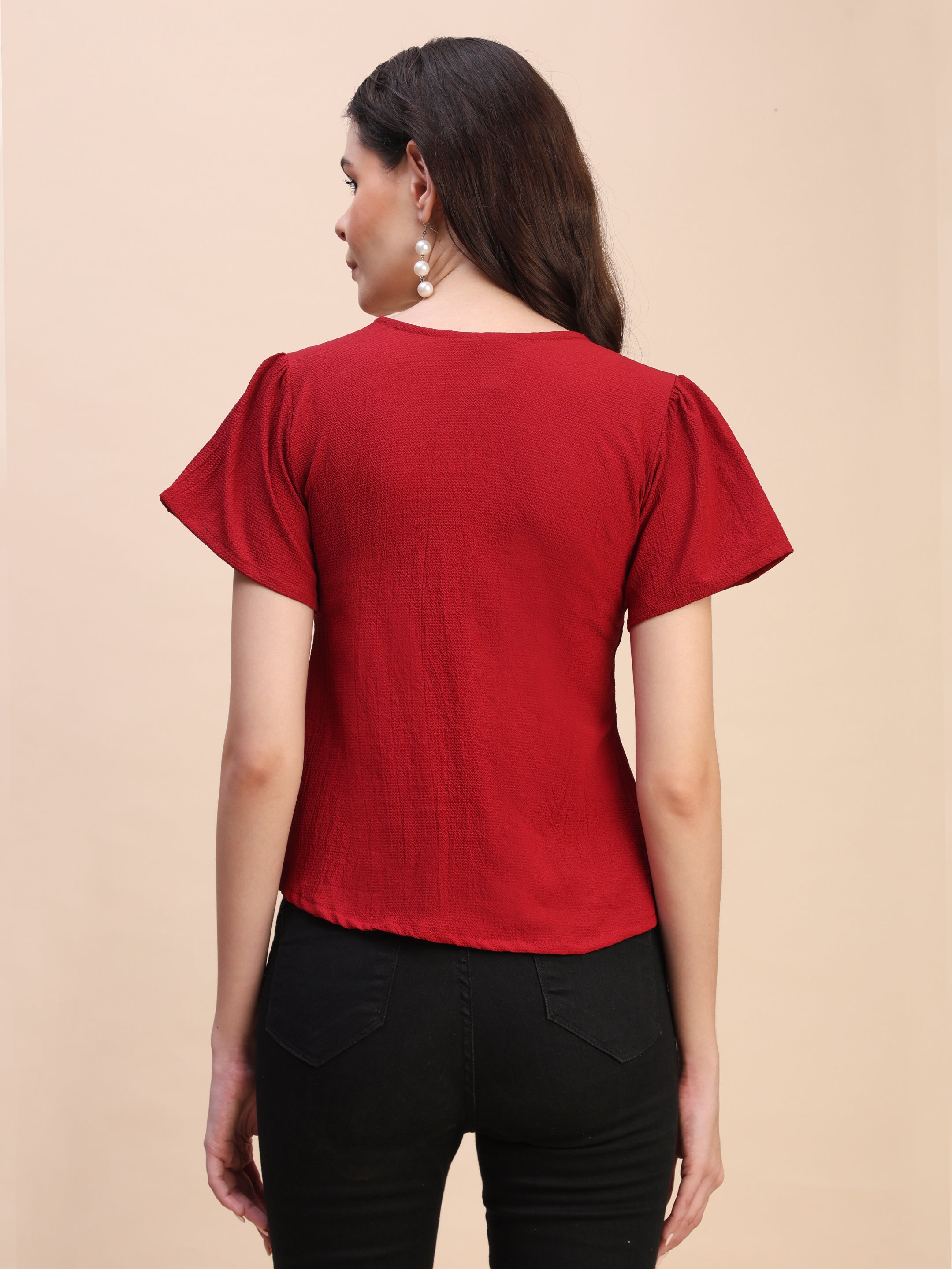 V-Neck Button-Down Puff Sleeve Top