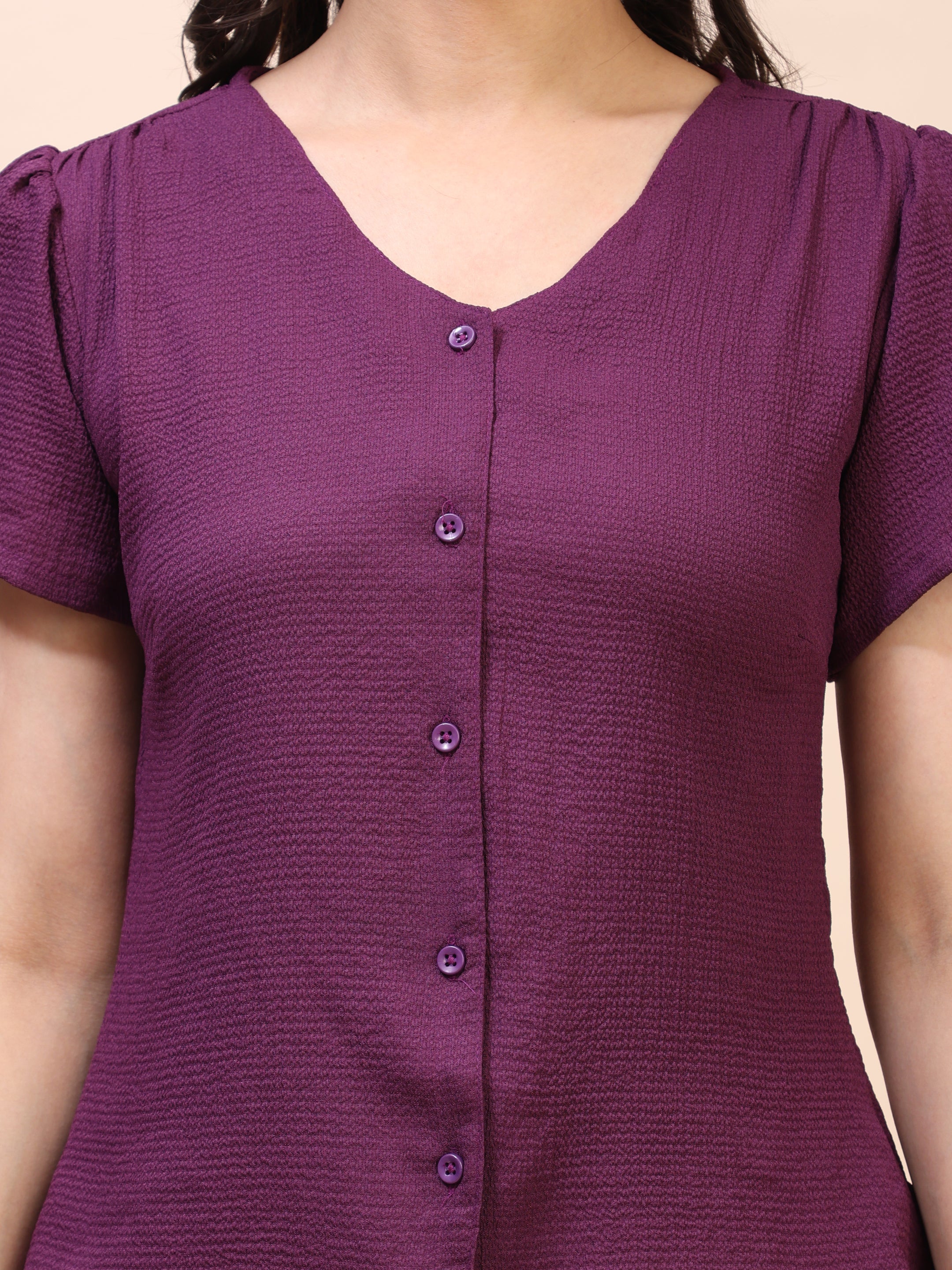 V-Neck Button-Down Puff Sleeve Top