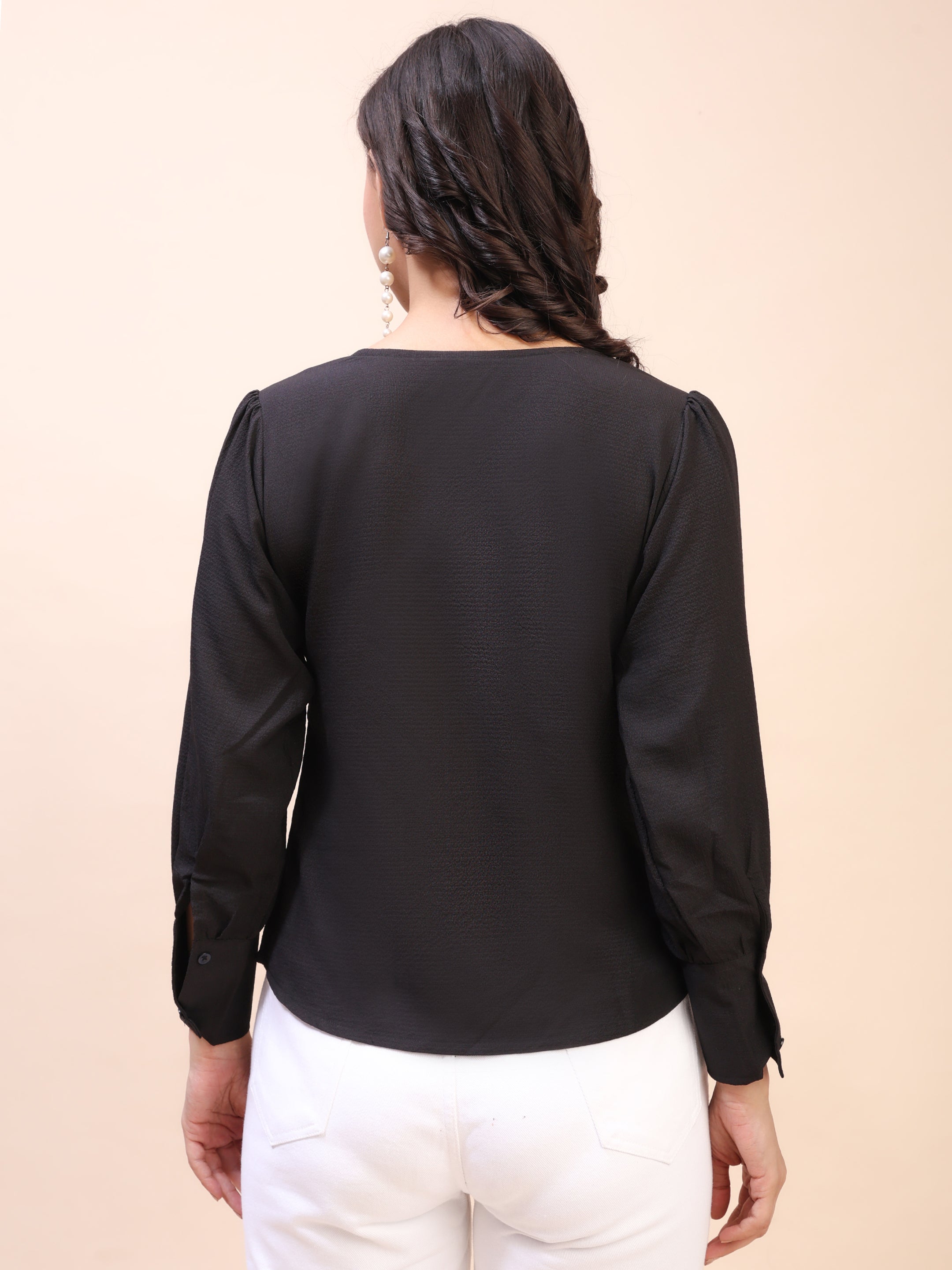 V-Neck Gathered Sleeve Detail Top