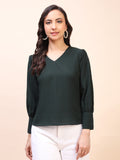 V-Neck Gathered Sleeve Detail Top