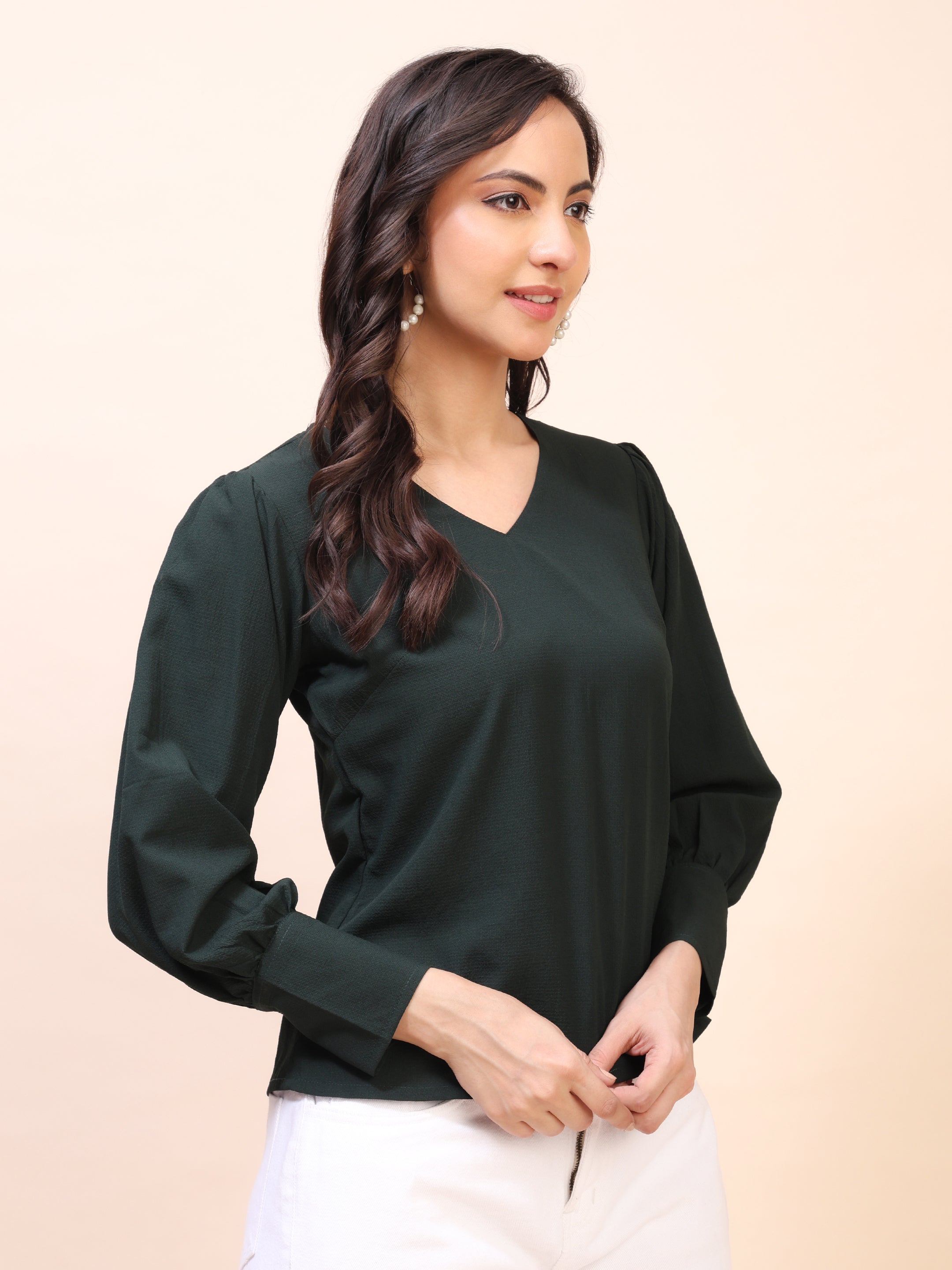 V-Neck Gathered Sleeve Detail Top