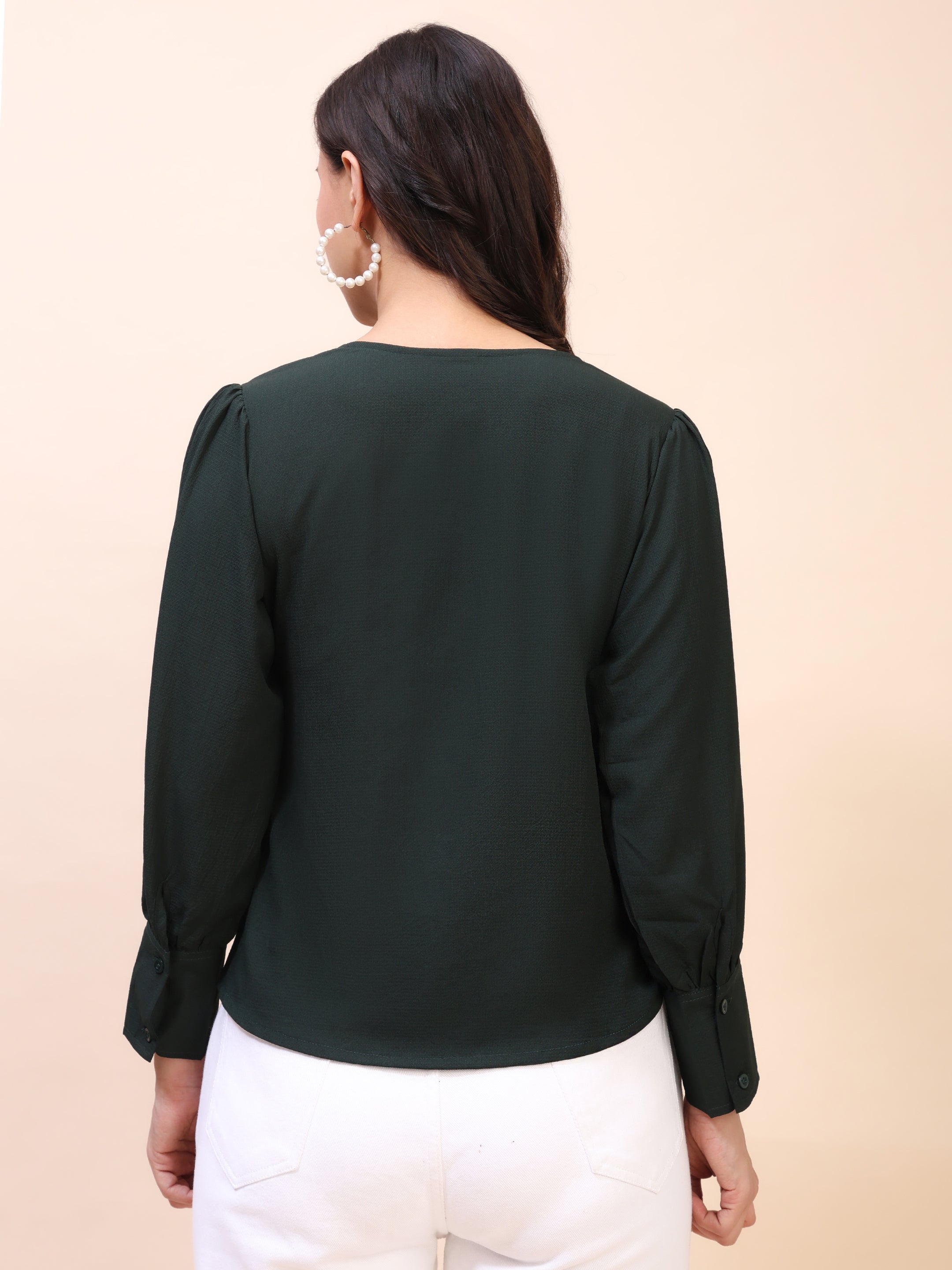 V-Neck Gathered Sleeve Detail Top