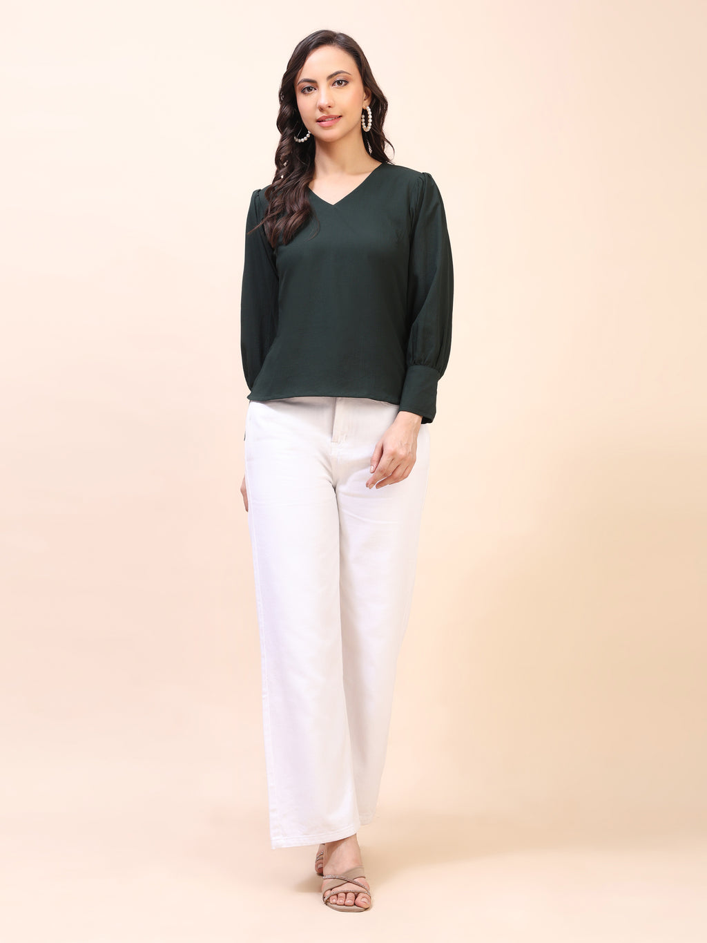 V-Neck Gathered Sleeve Detail Top