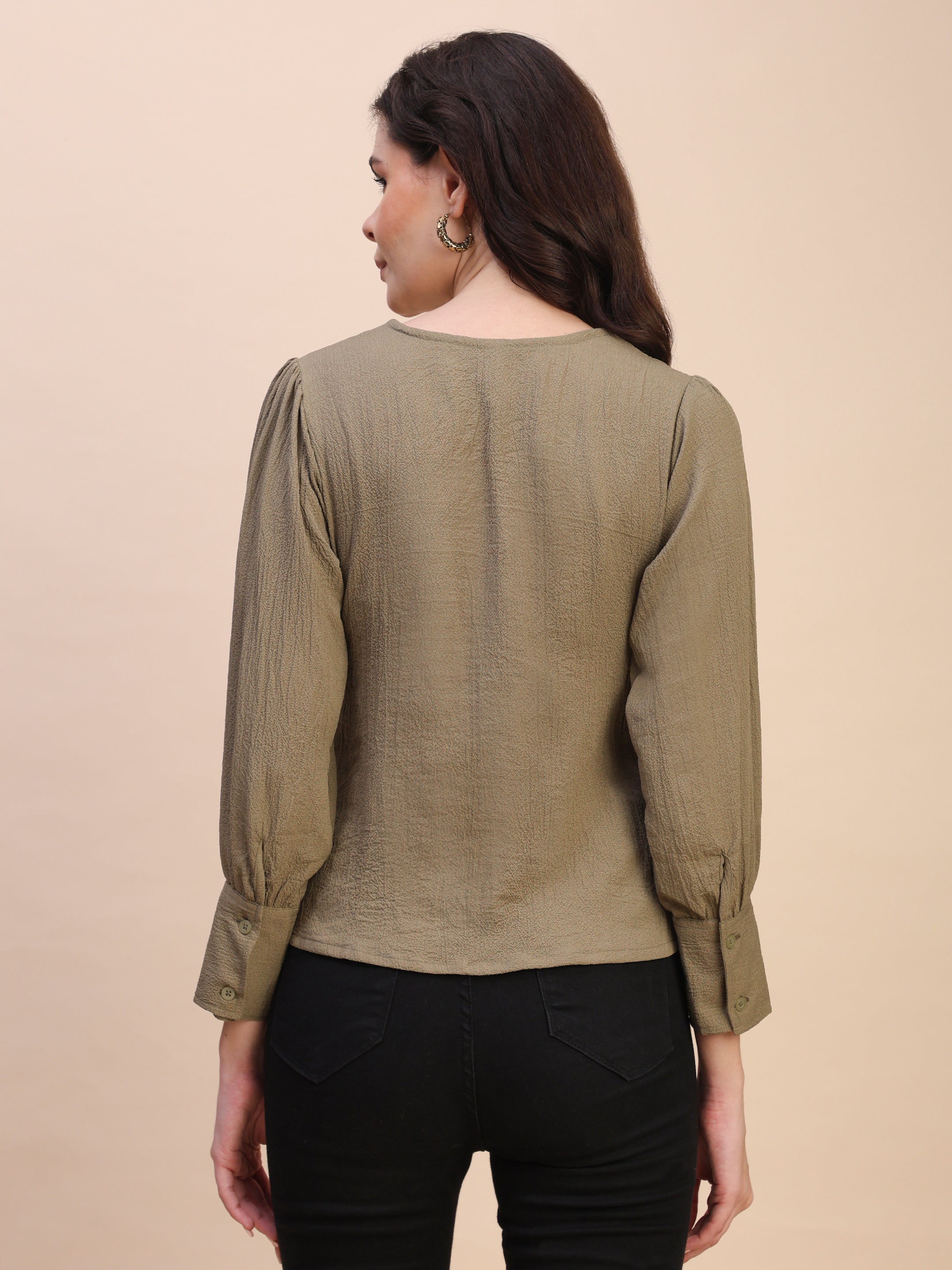 V-Neck Gathered Sleeve Detail Top