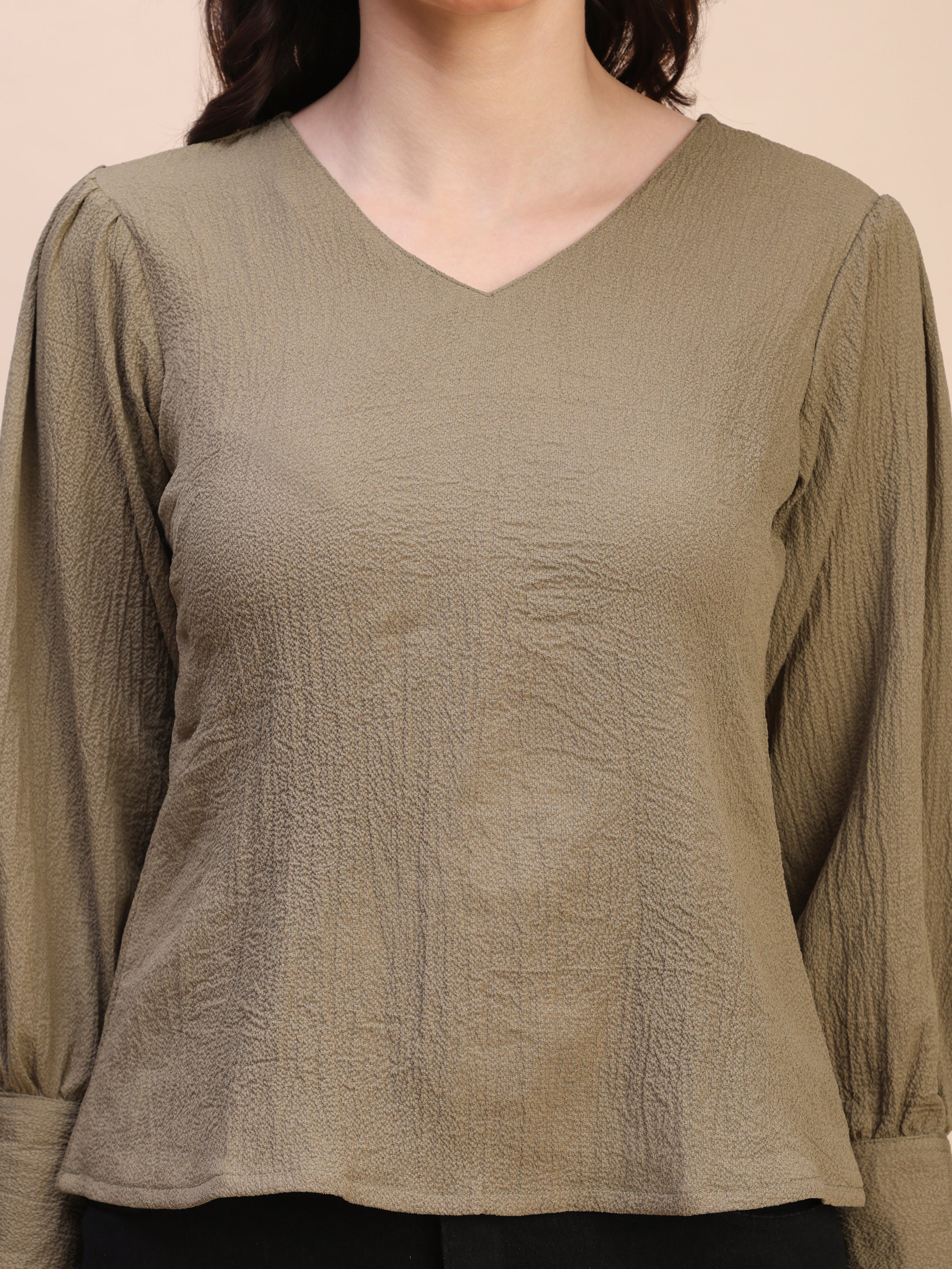 V-Neck Gathered Sleeve Detail Top
