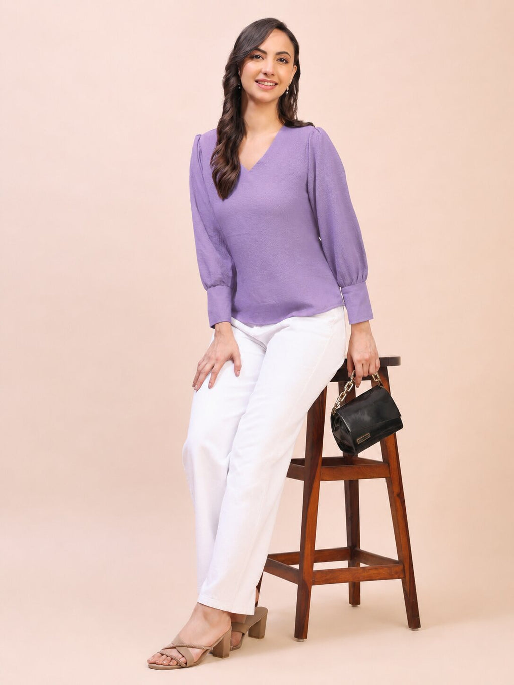 V-Neck Gathered Sleeve Detail Top