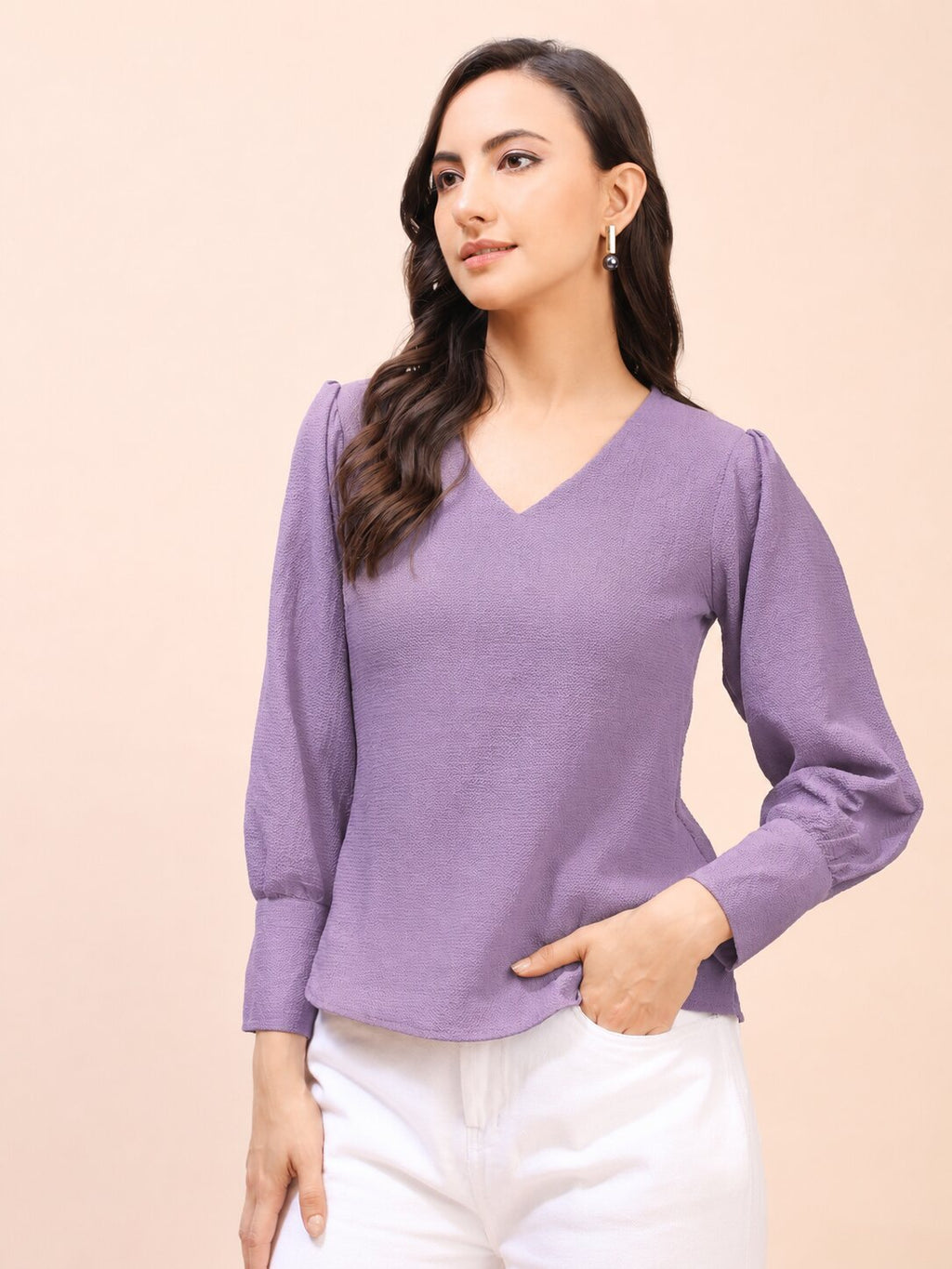 V-Neck Gathered Sleeve Detail Top