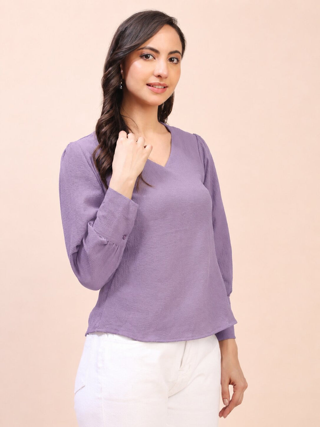V-Neck Gathered Sleeve Detail Top