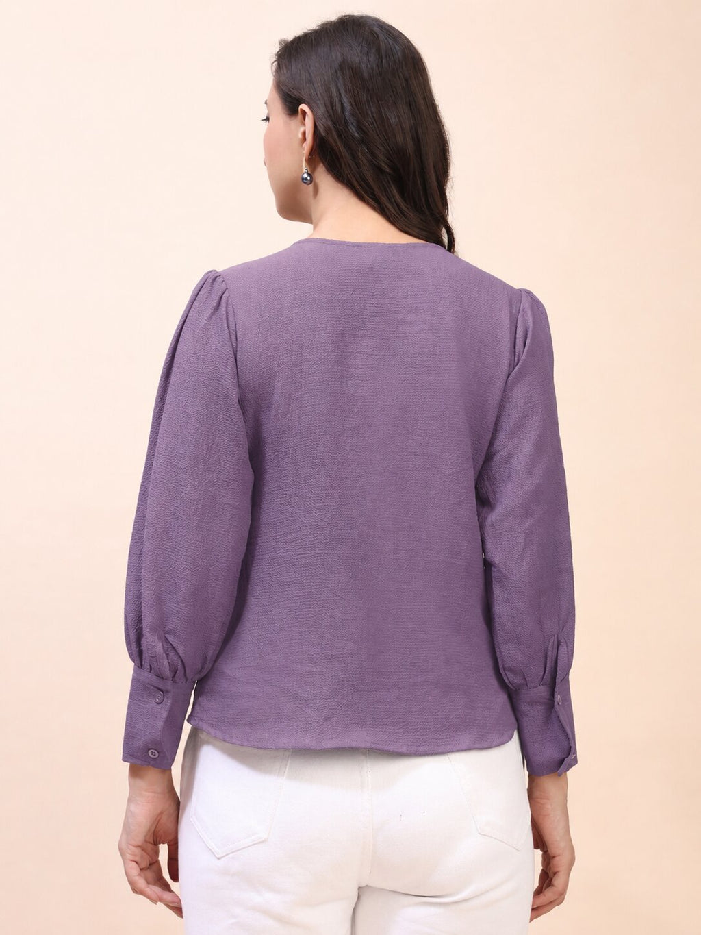 V-Neck Gathered Sleeve Detail Top