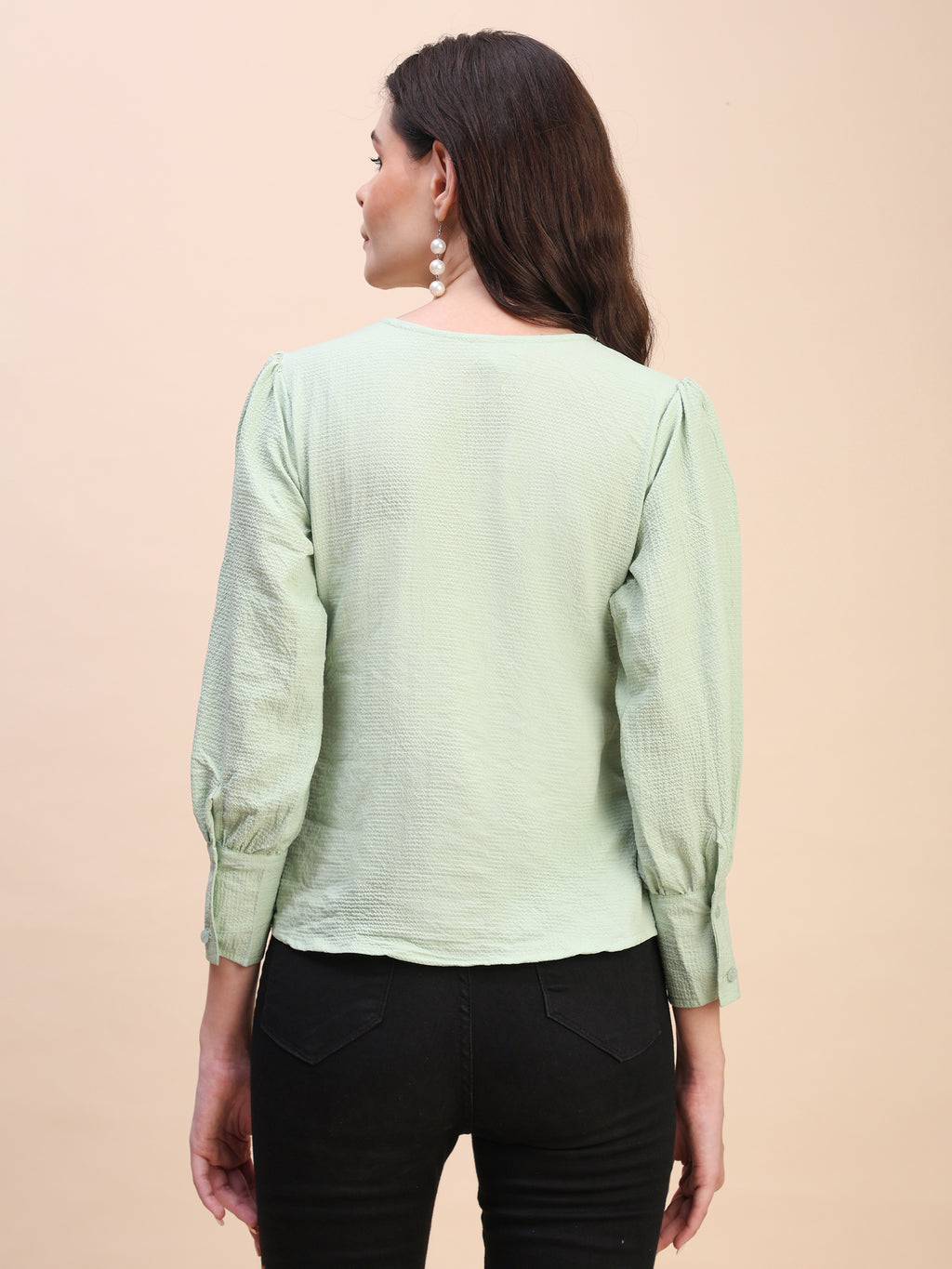 V-Neck Gathered Sleeve Detail Top