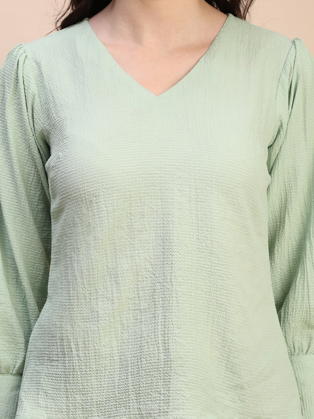 V-Neck Gathered Sleeve Detail Top