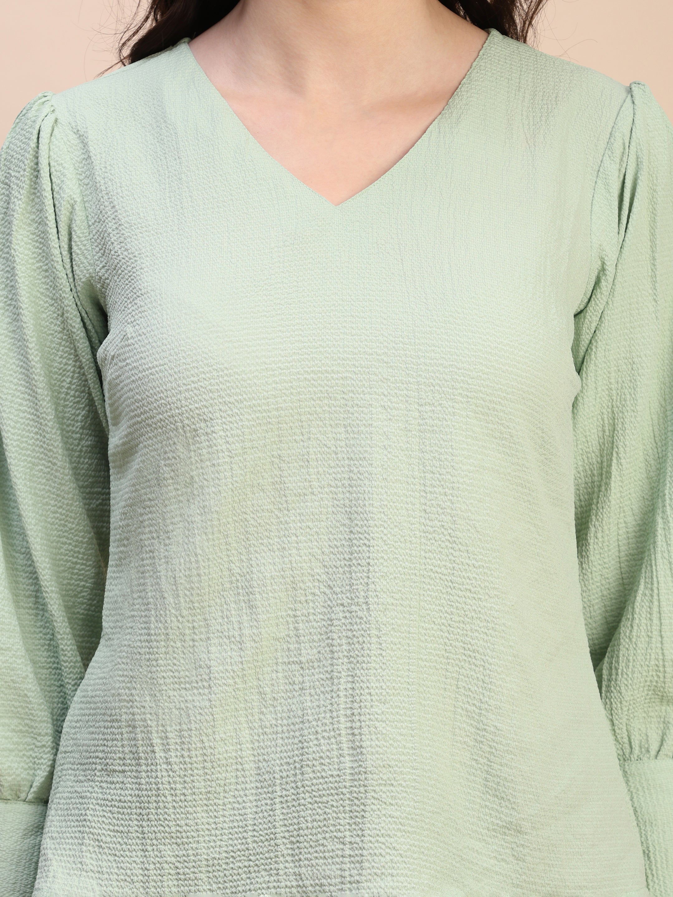 V-Neck Gathered Sleeve Detail Top
