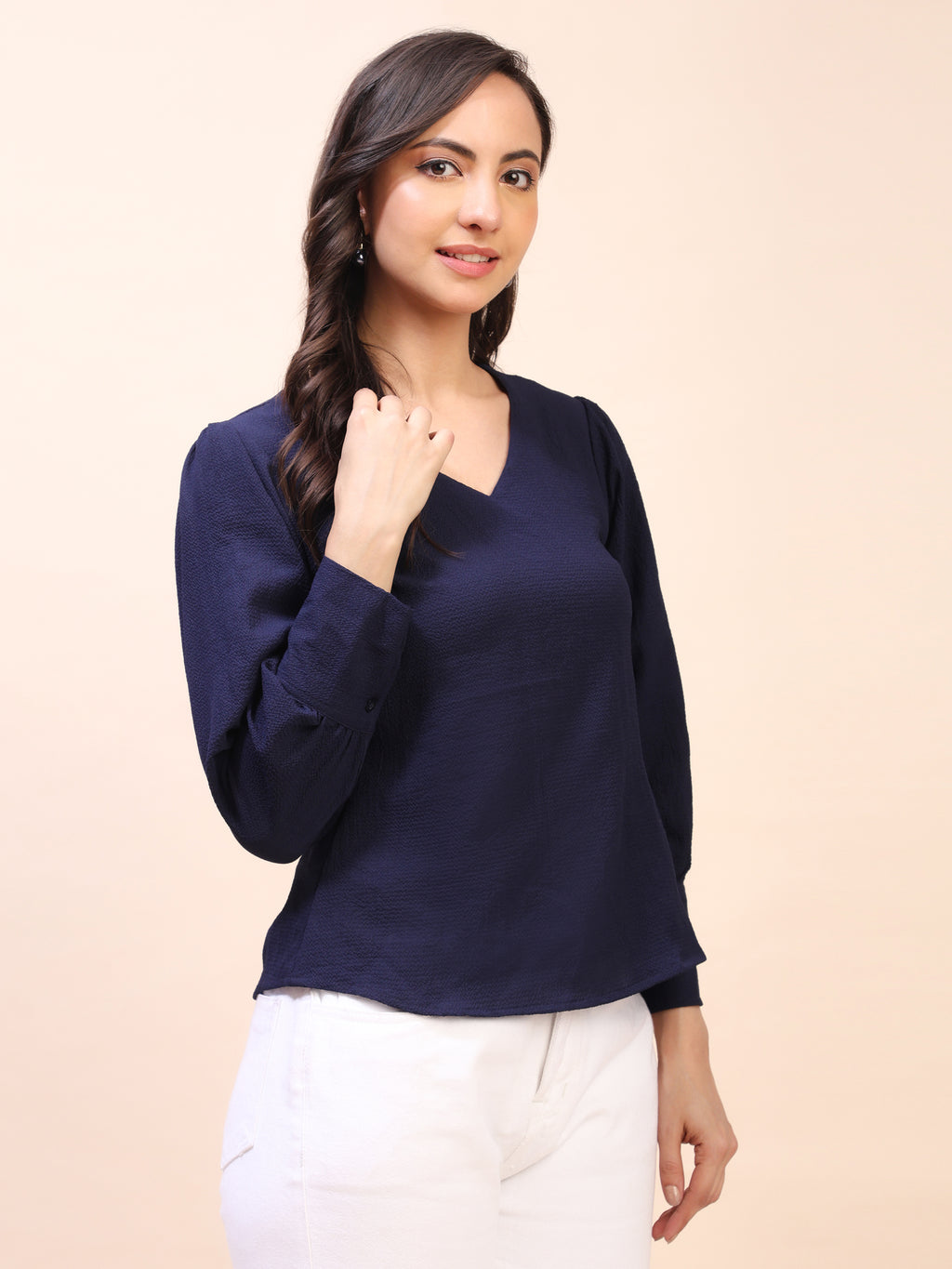 V-Neck Gathered Sleeve Detail Top