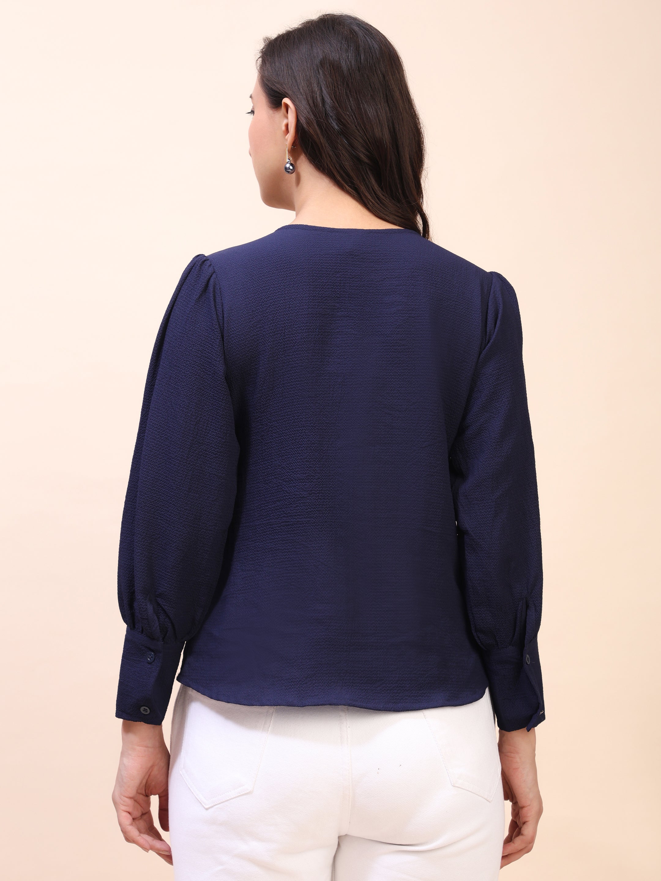 V-Neck Gathered Sleeve Detail Top
