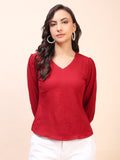 V-Neck Gathered Sleeve Detail Top