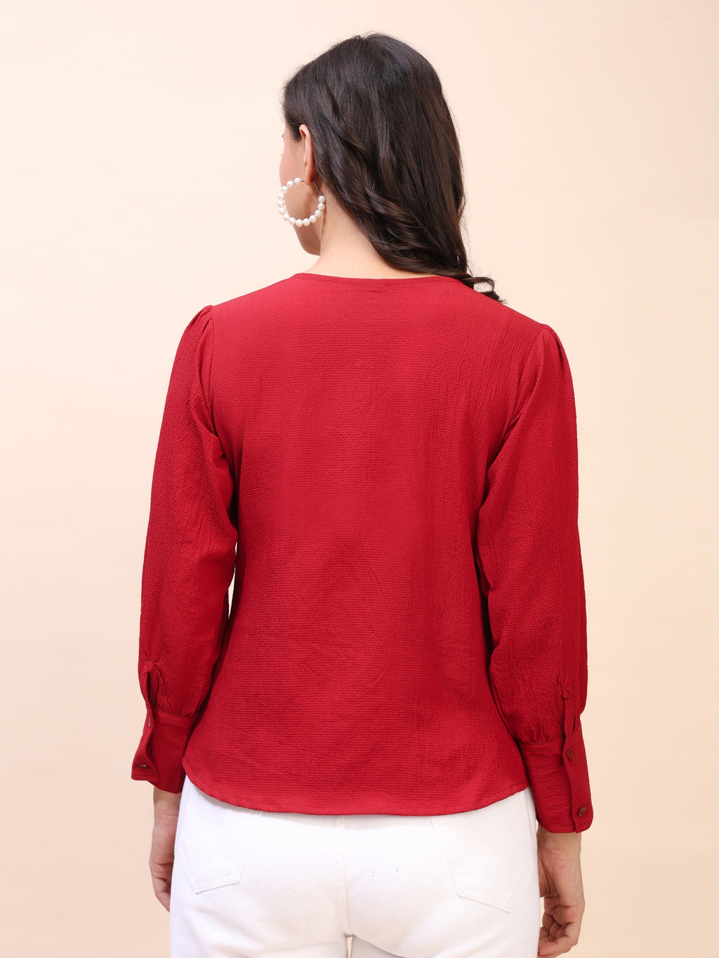 V-Neck Gathered Sleeve Detail Top