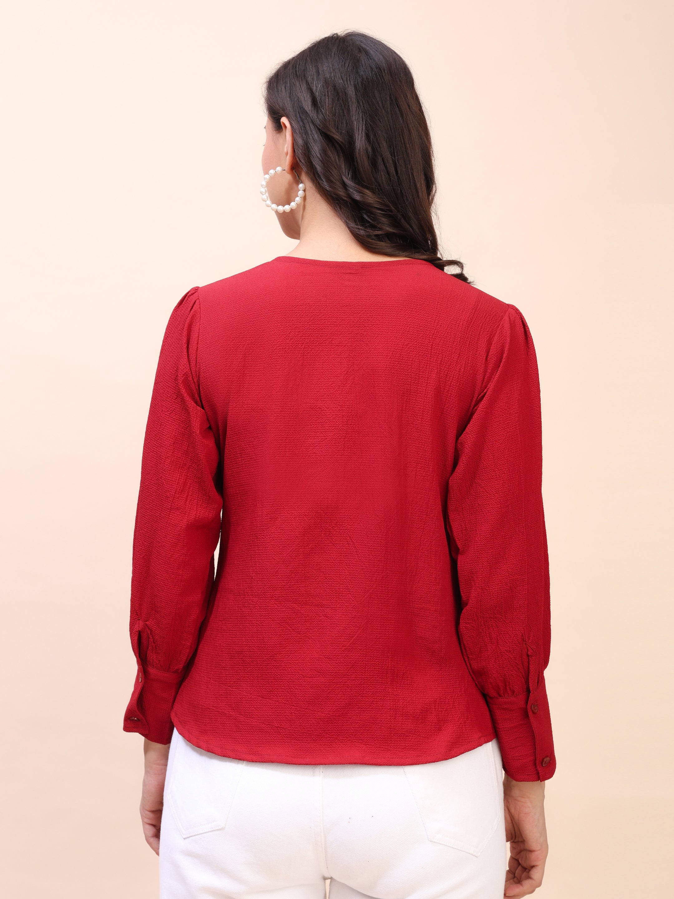 V-Neck Gathered Sleeve Detail Top