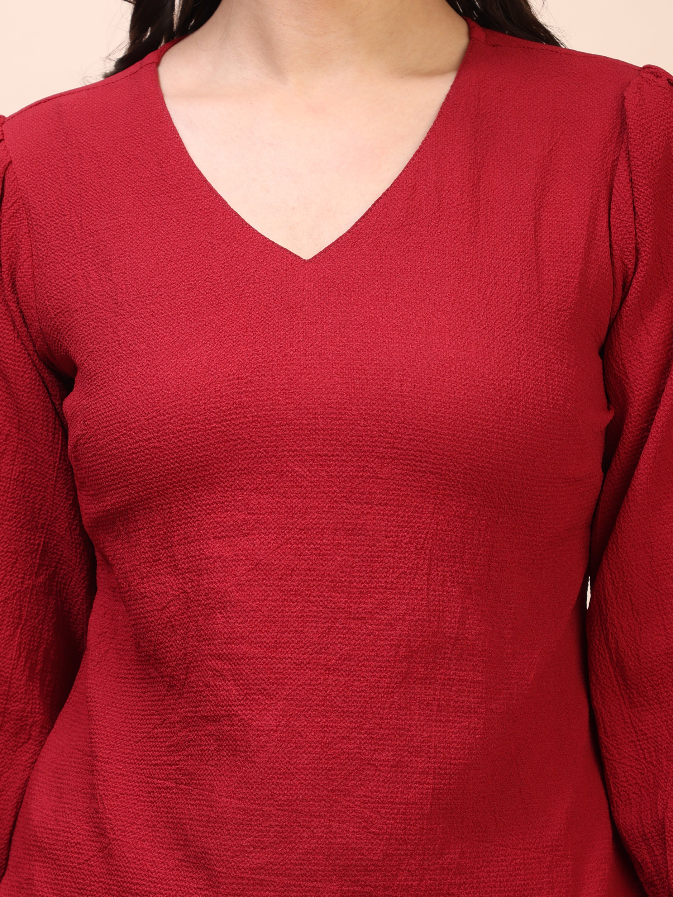 V-Neck Gathered Sleeve Detail Top