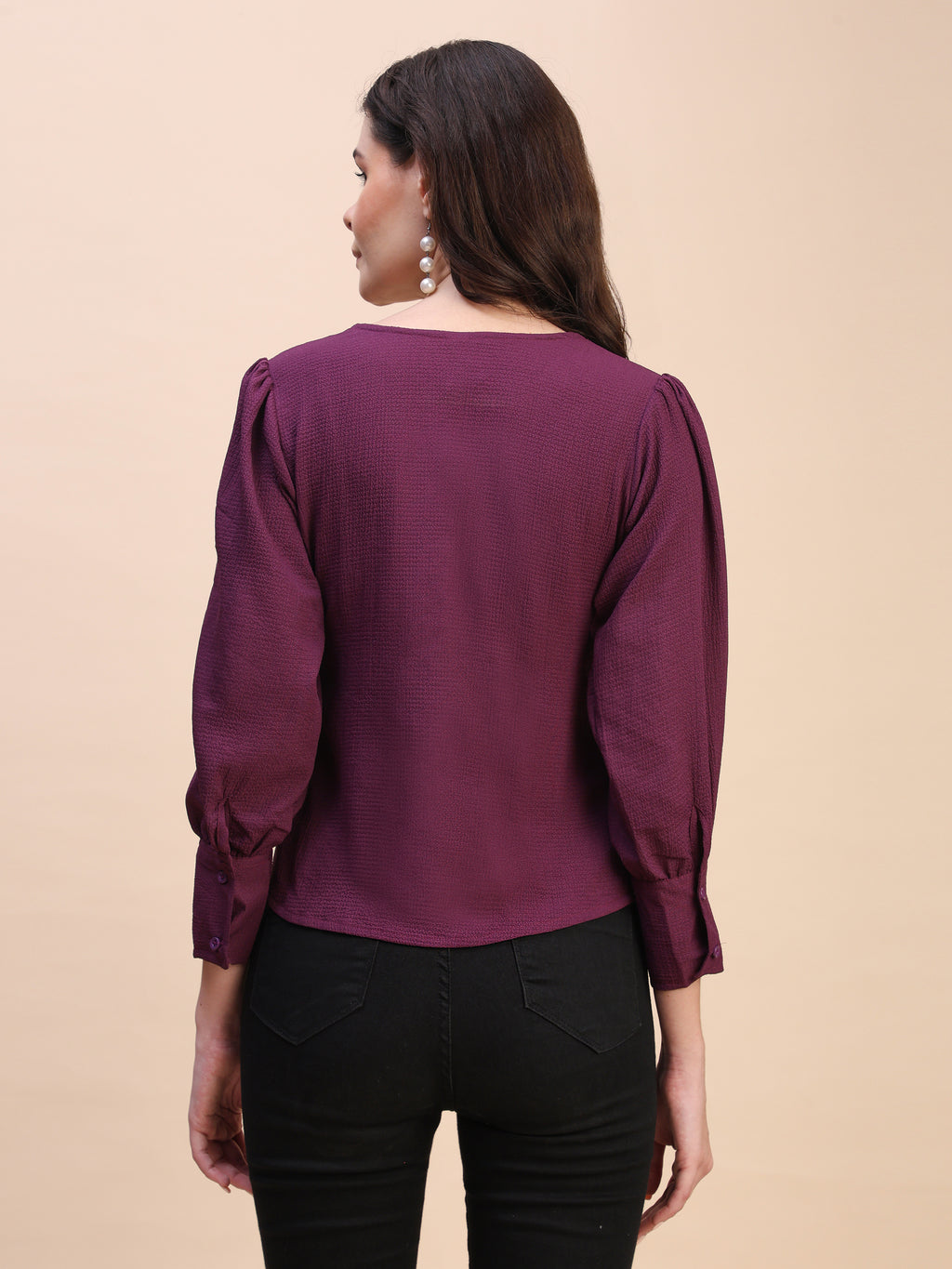 V-Neck Gathered Sleeve Detail Top