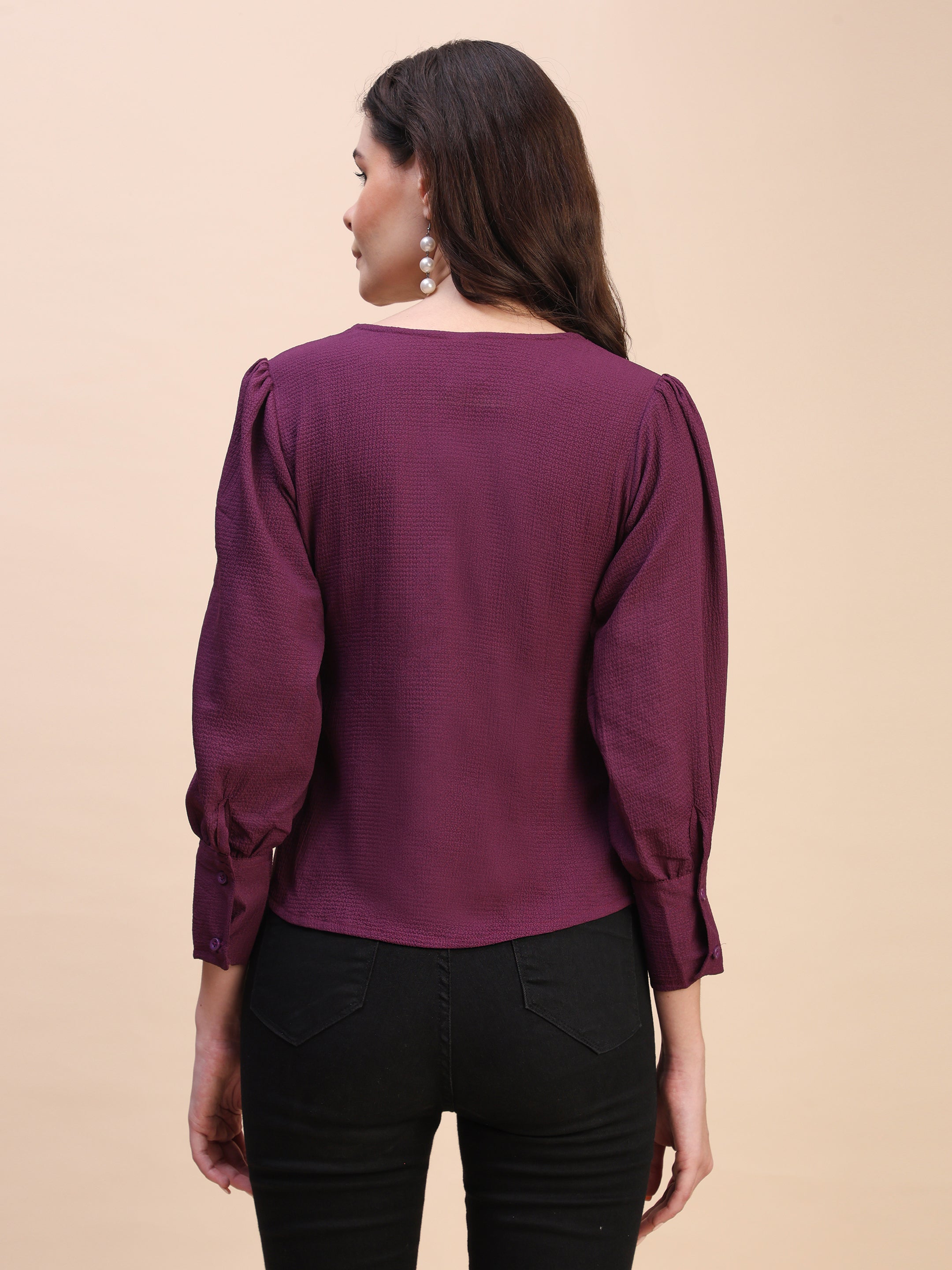 V-Neck Gathered Sleeve Detail Top