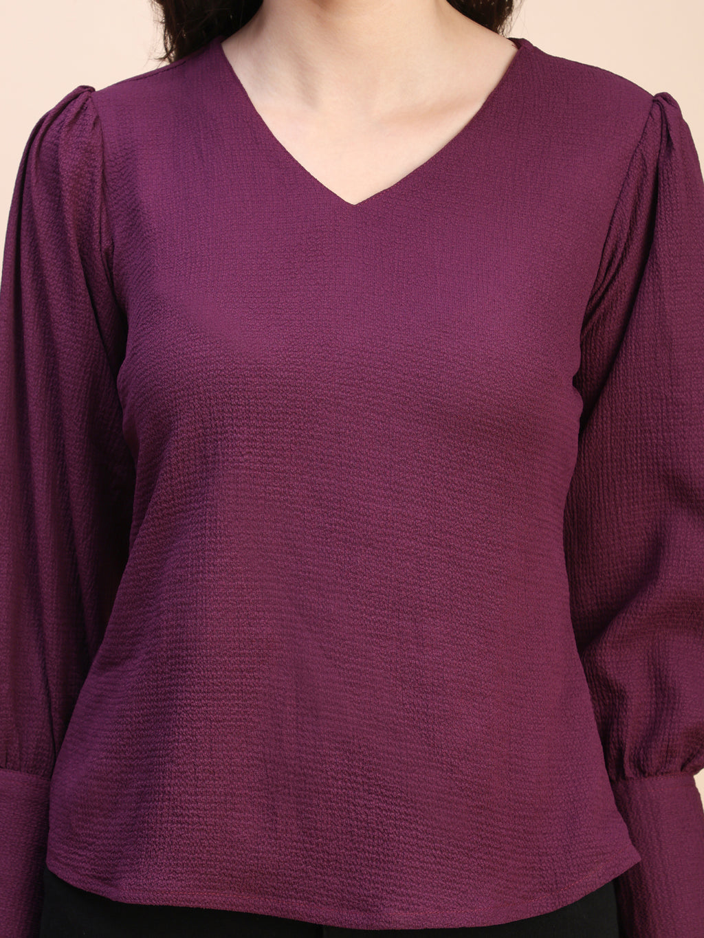 V-Neck Gathered Sleeve Detail Top