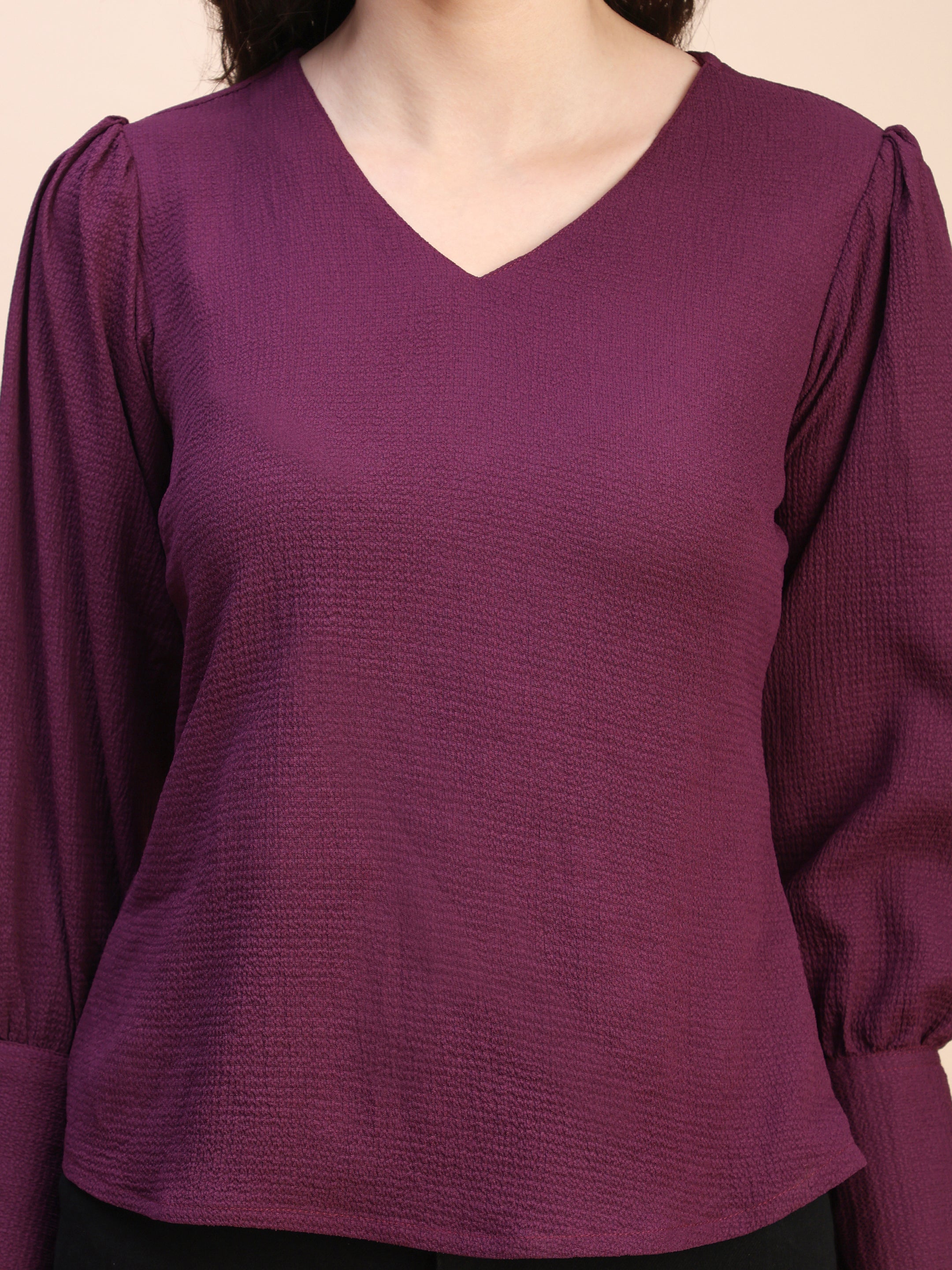 V-Neck Gathered Sleeve Detail Top