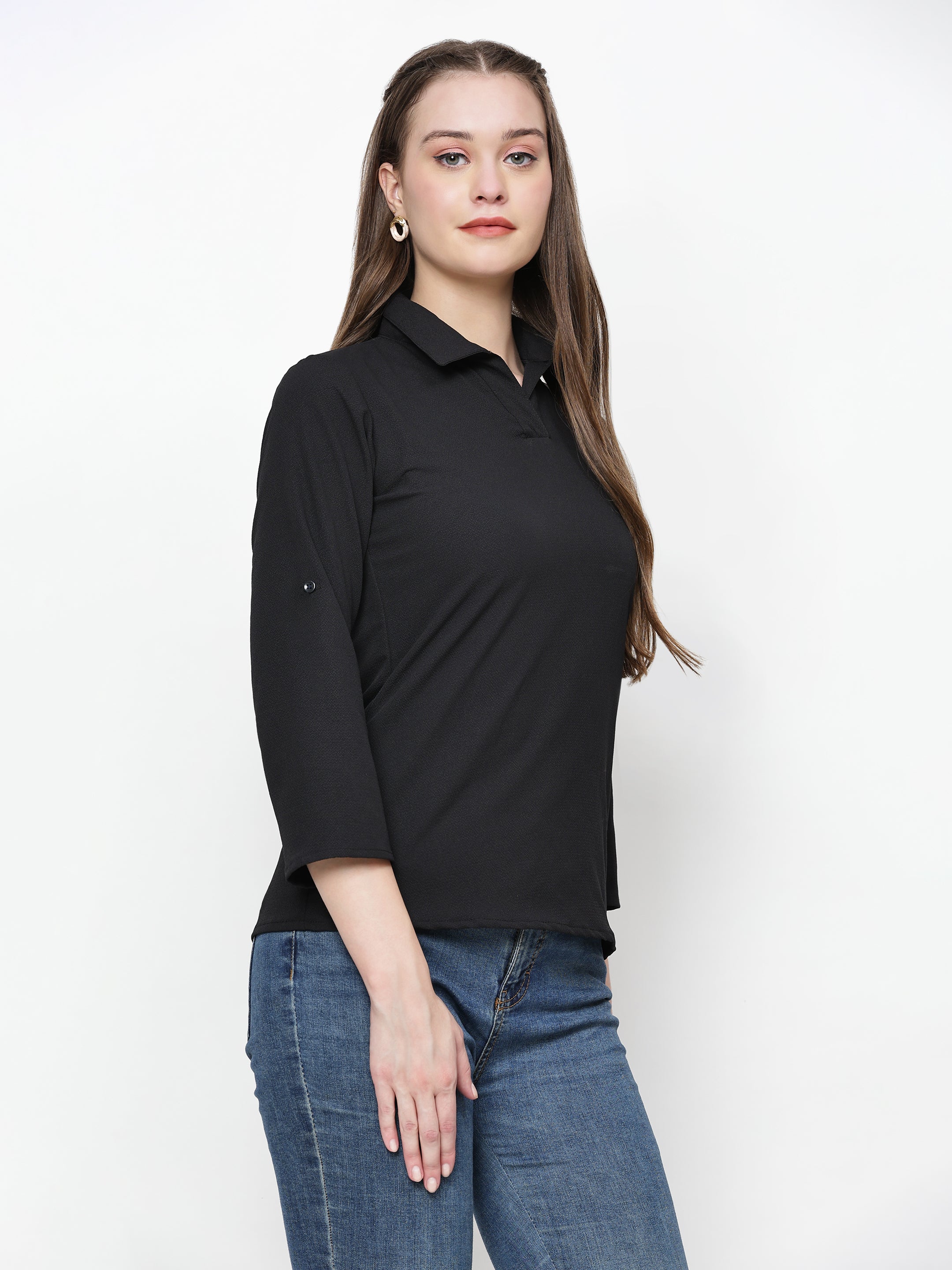 Shirt Collar Regular Fit Solid Top – Casual & Office Wear
