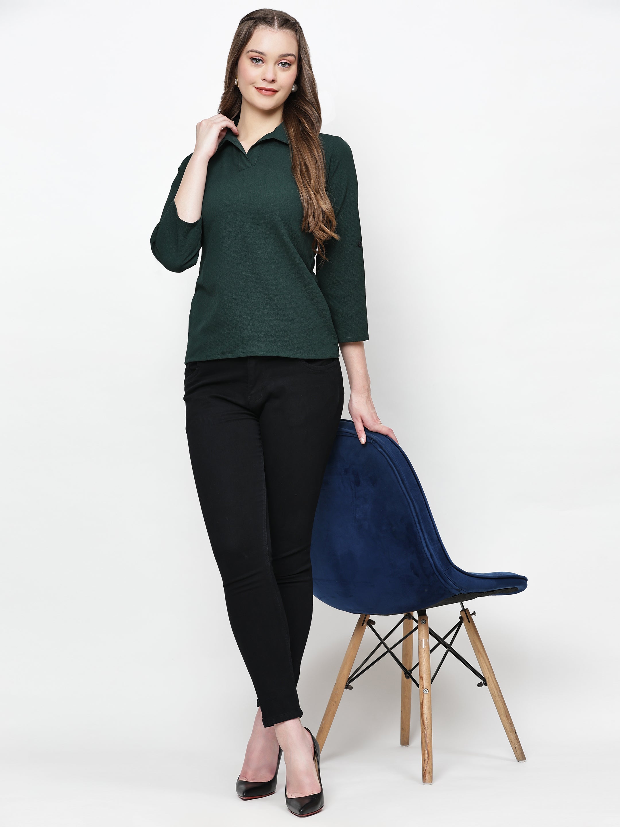 Shirt Collar Regular Fit Solid Top – Casual & Office Wear