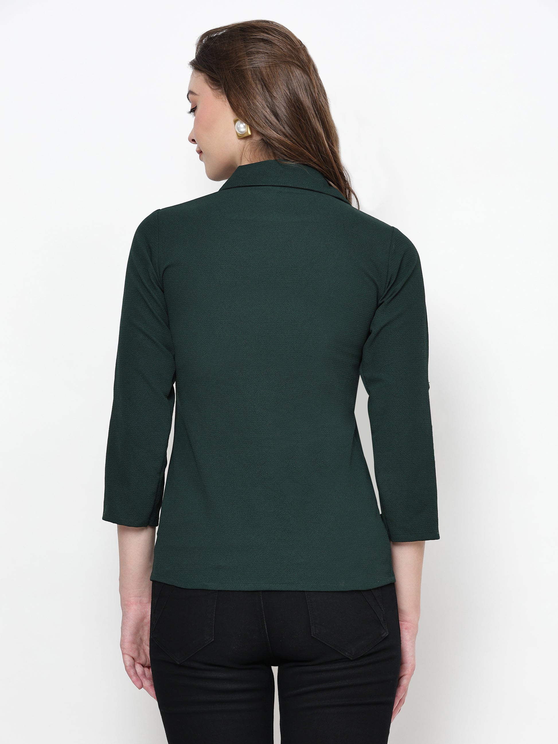 TrendRush Women Green Solid Collared Top