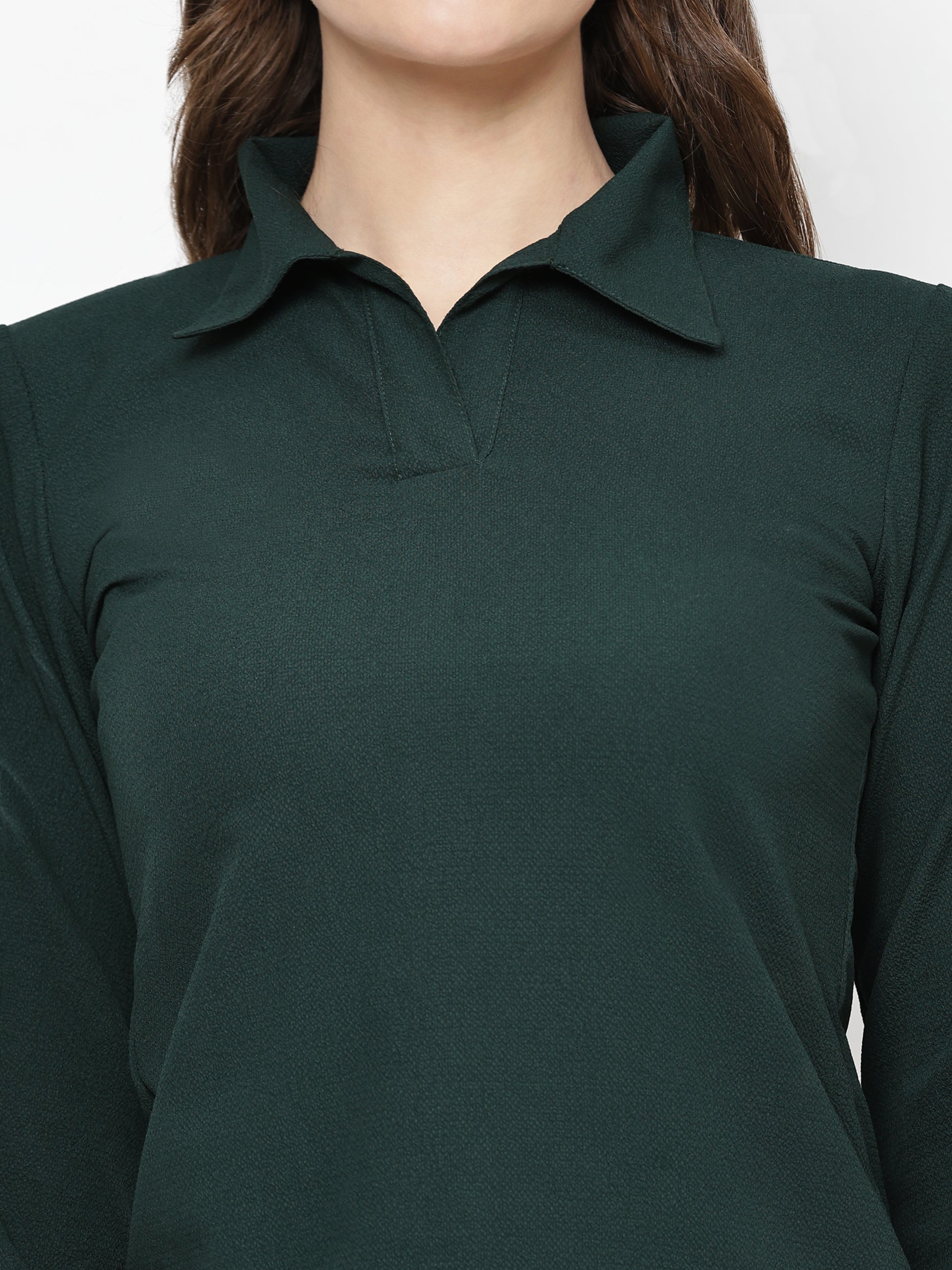 TrendRush Women Green Solid Collared Top