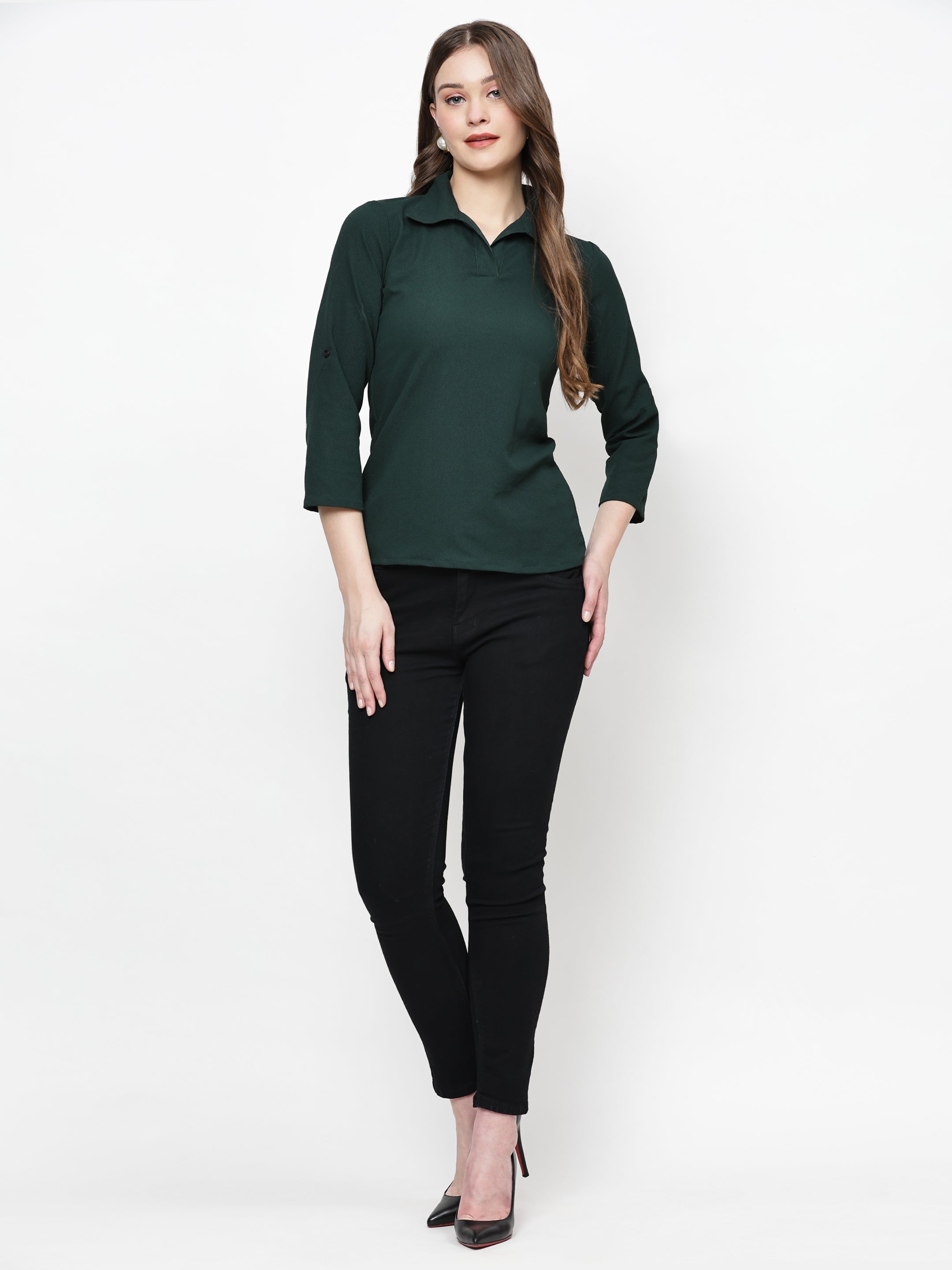Shirt Collar Regular Fit Solid Top – Casual & Office Wear