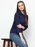 Shirt Collar Regular Fit Solid Top – Casual & Office Wear