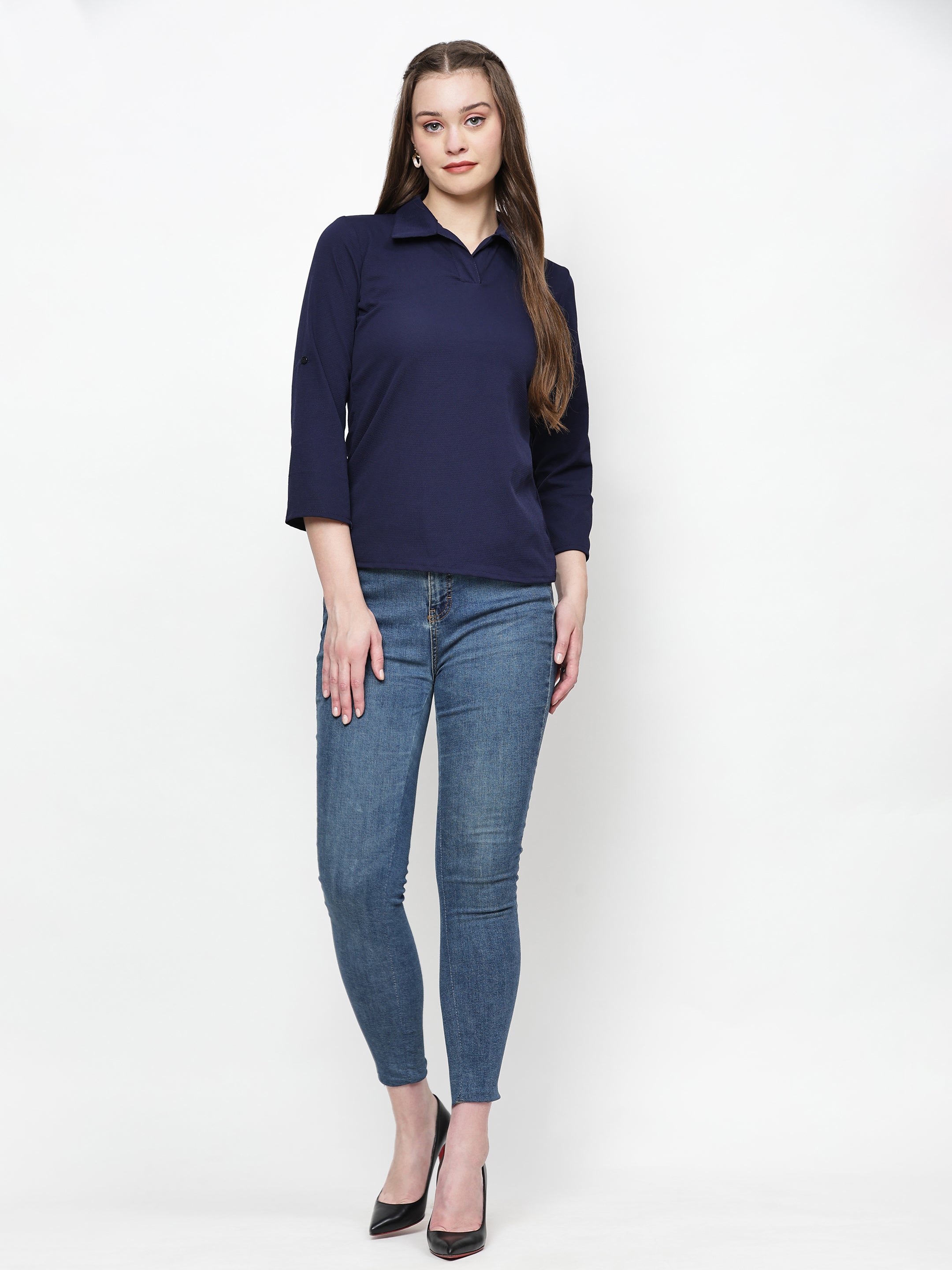 Shirt Collar Regular Fit Solid Top – Casual & Office Wear