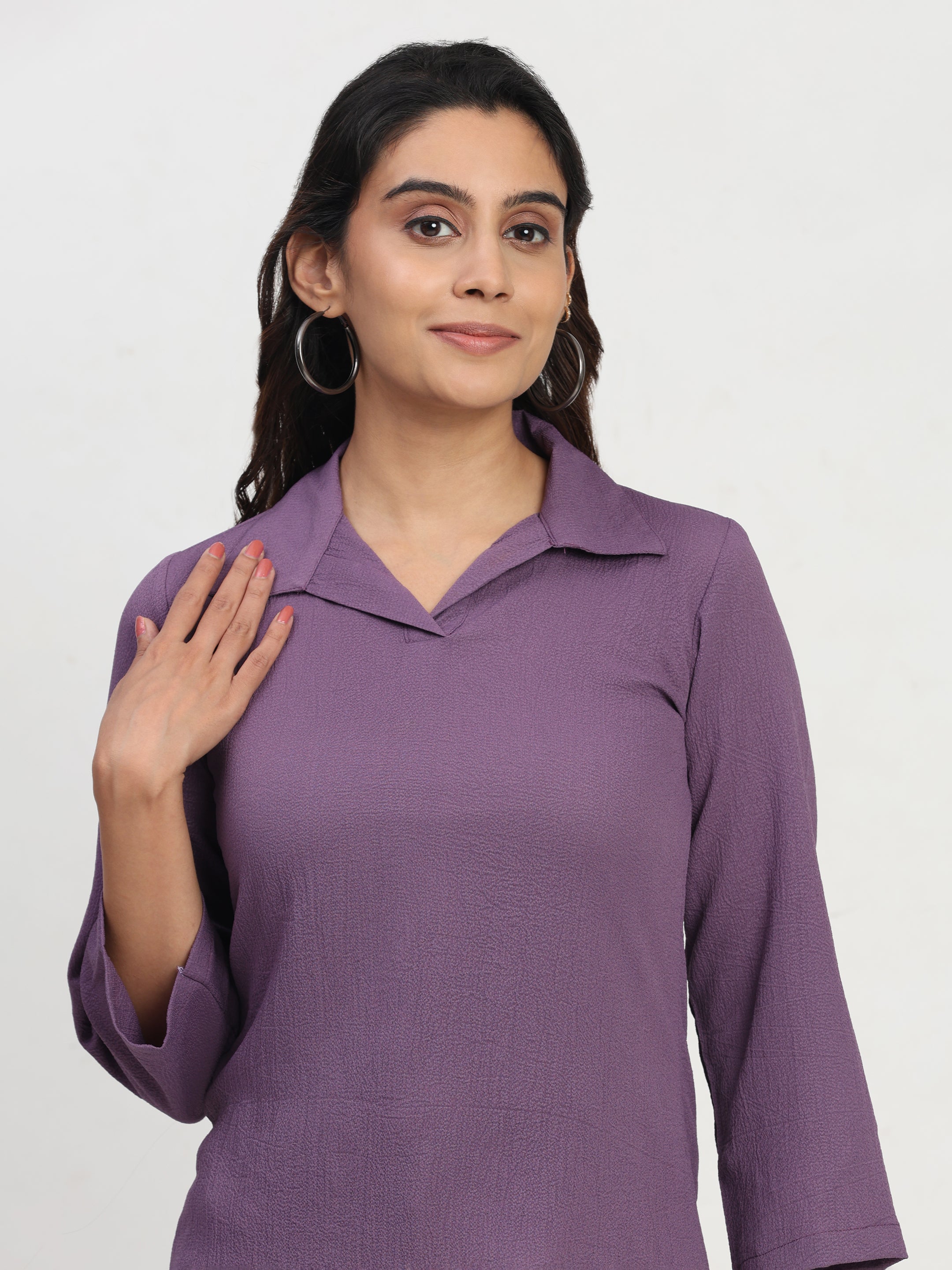 Shirt Collar Regular Fit Solid Top – Casual & Office Wear