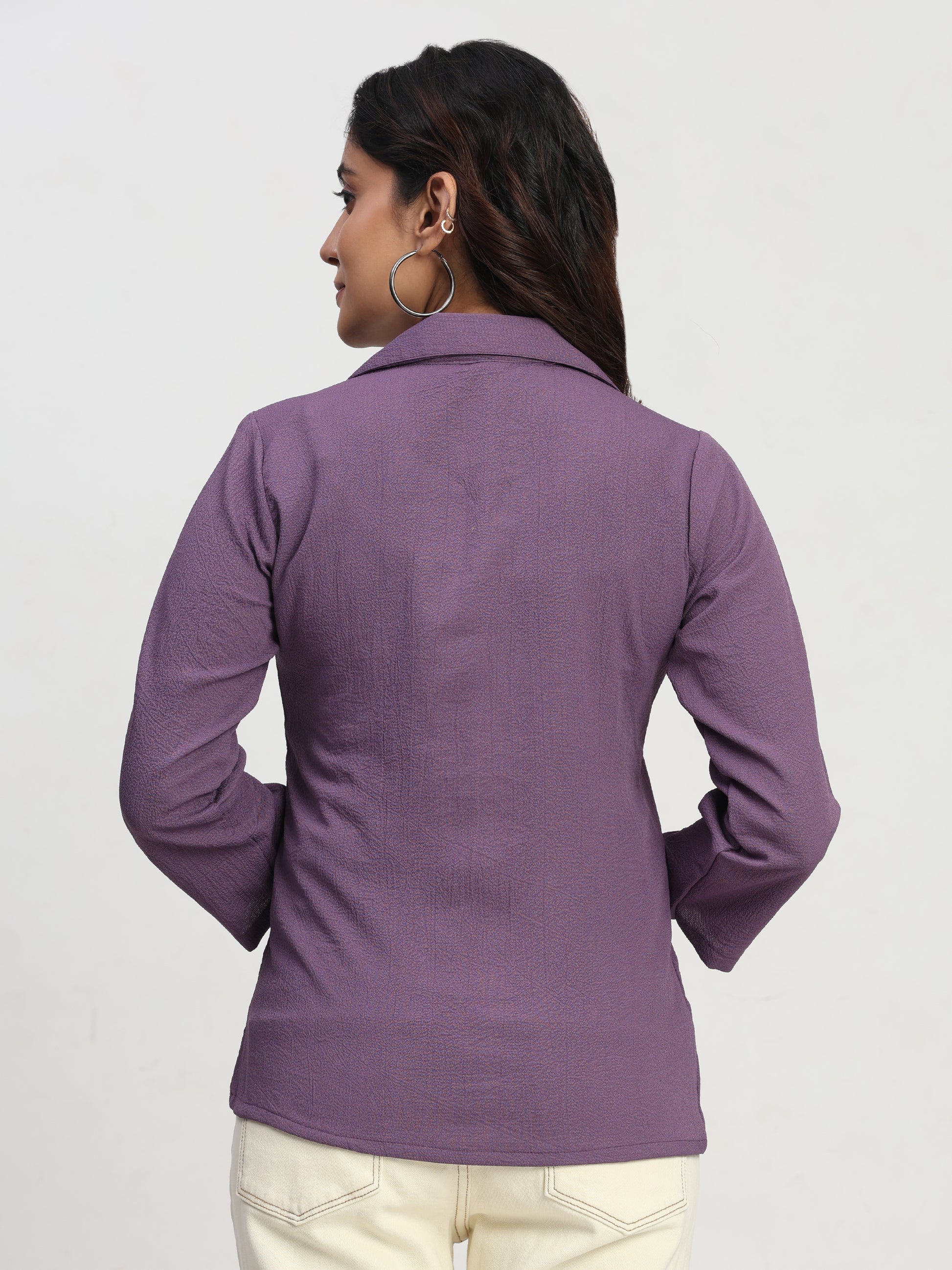 TrendRush Women’s Purple Top with Shirt Collar – Versatile Everyday Outfit