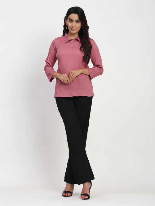TrendRush Pink Shirt Collar Women’s Top – Chic & Comfortable Style