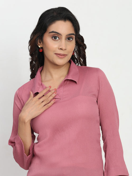 TrendRush Pink Shirt Collar Women’s Top – Chic & Comfortable Style