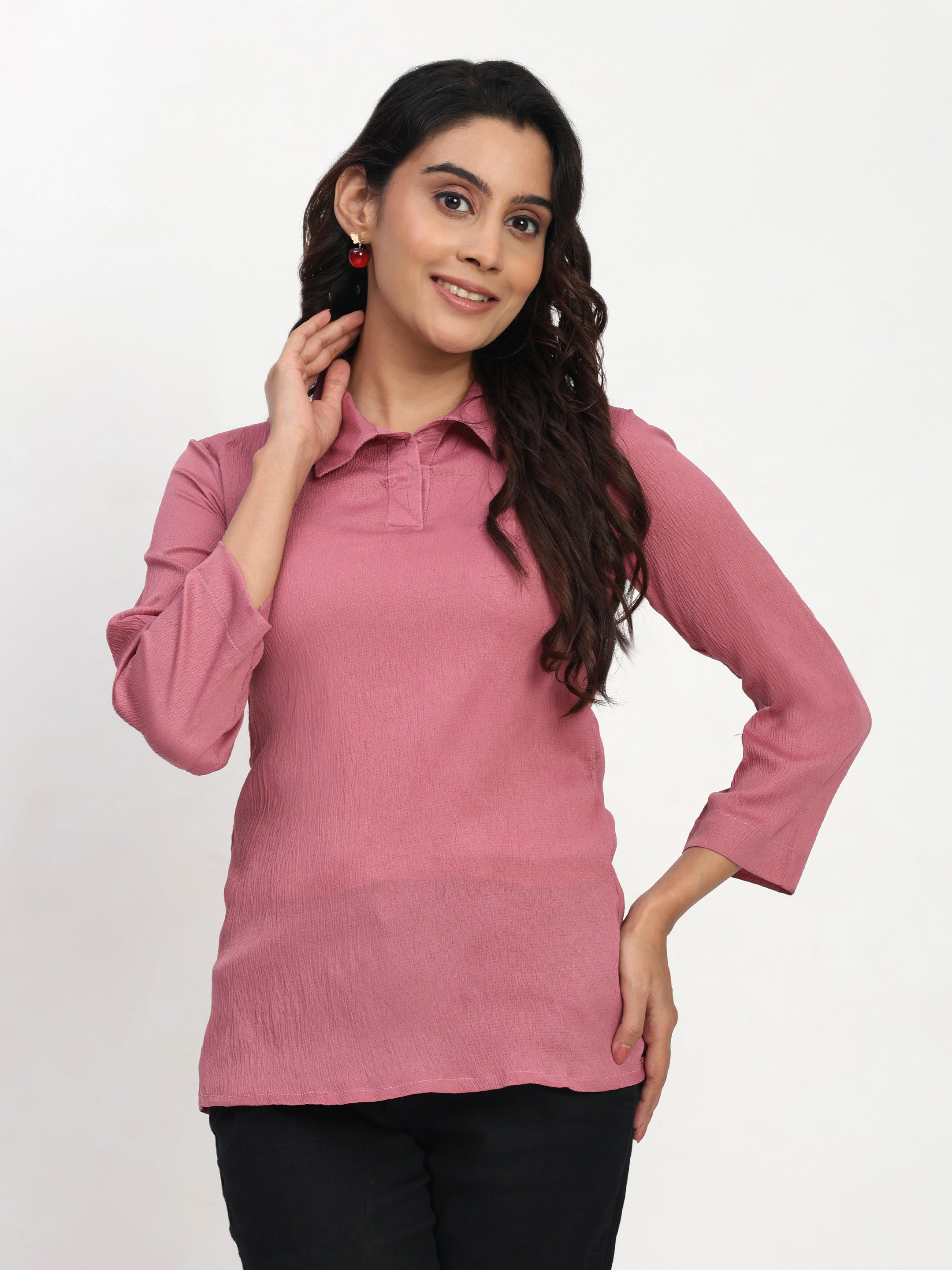 Shirt Collar Regular Fit Solid Top – Casual & Office Wear