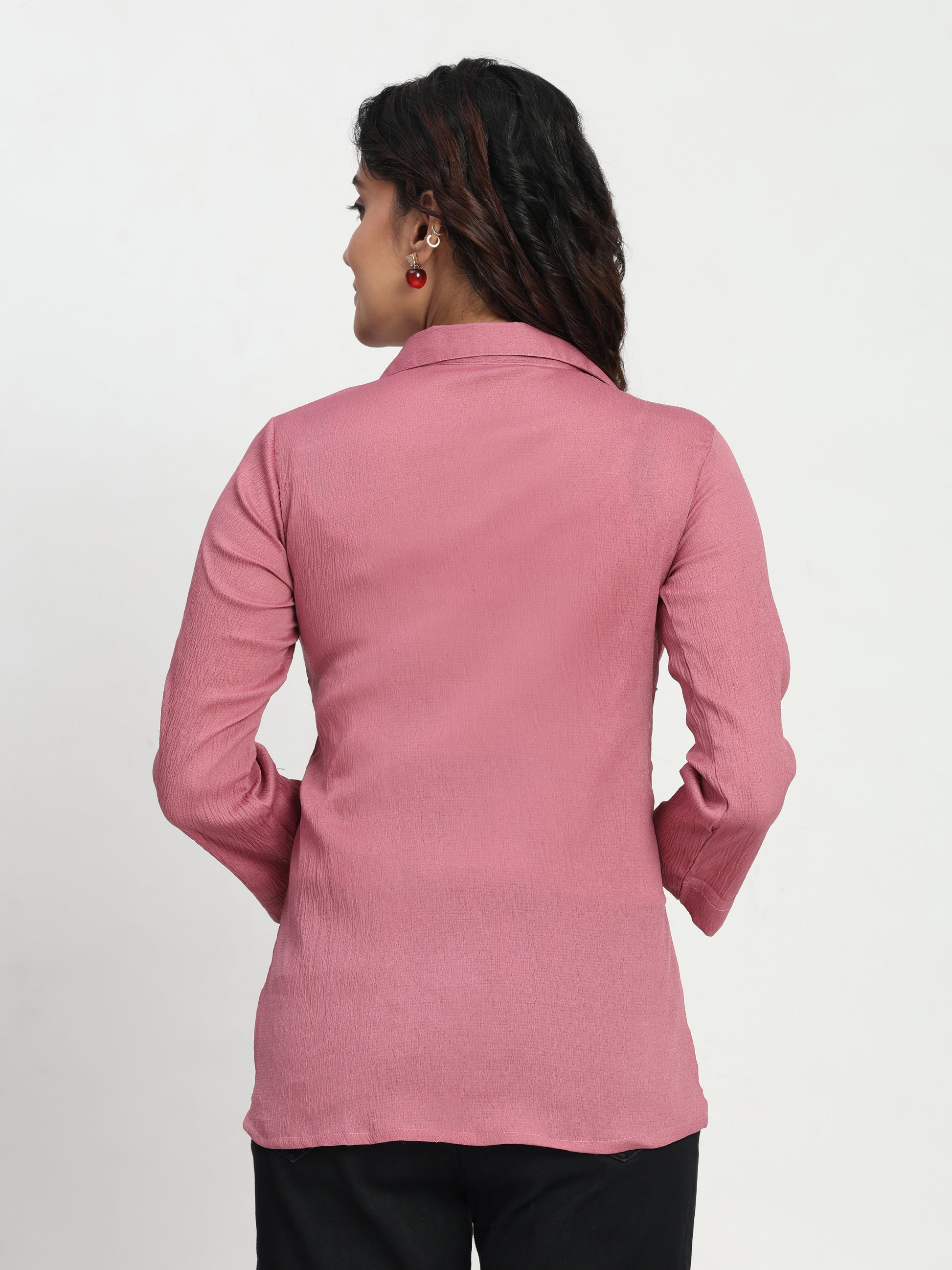 TrendRush Pink Shirt Collar Women’s Top – Chic & Comfortable Style