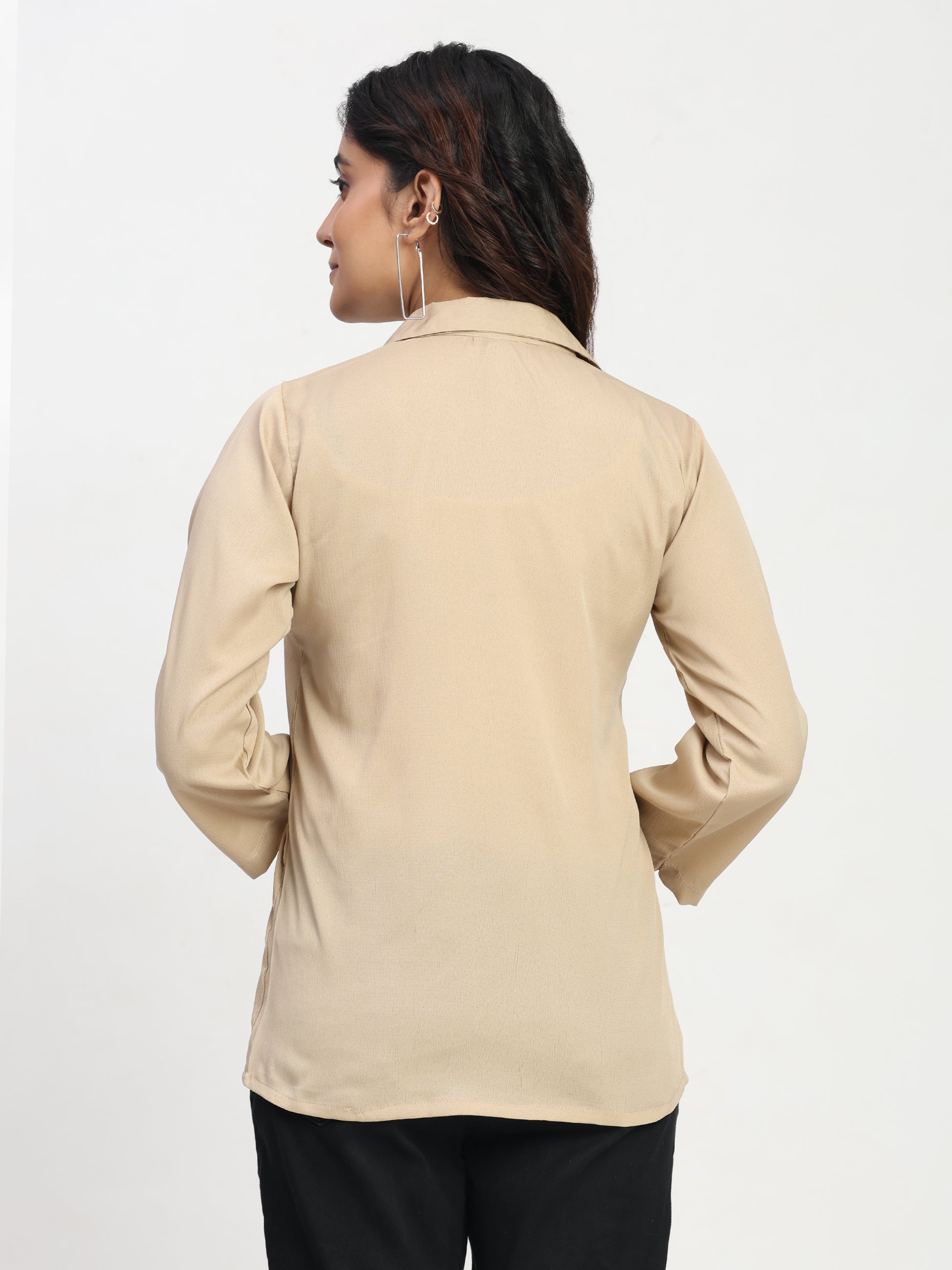 TrendRush Women Beige Shirt Collar Top – Stylish Daily Wear