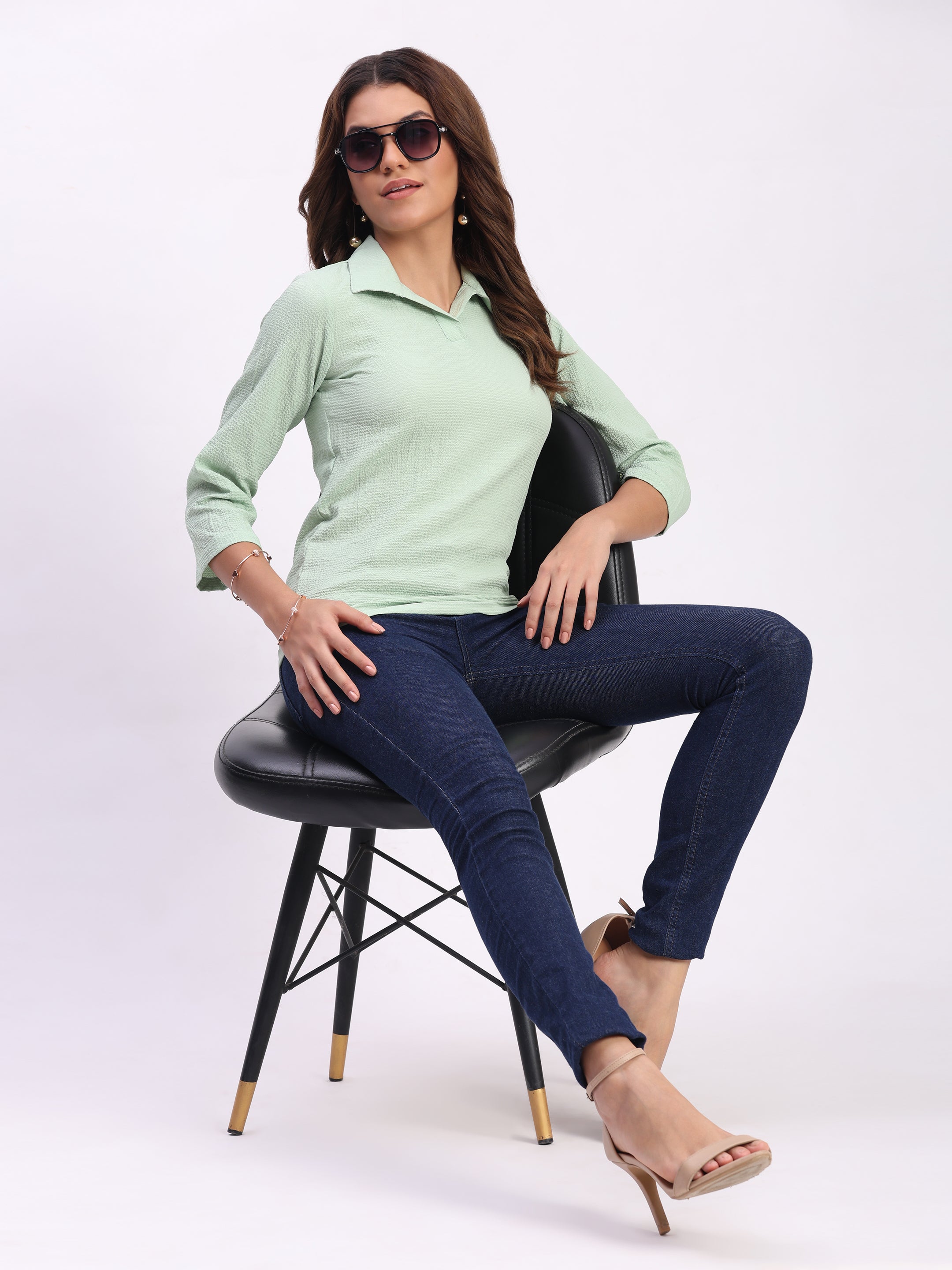 Shirt Collar Regular Fit Solid Top – Casual & Office Wear