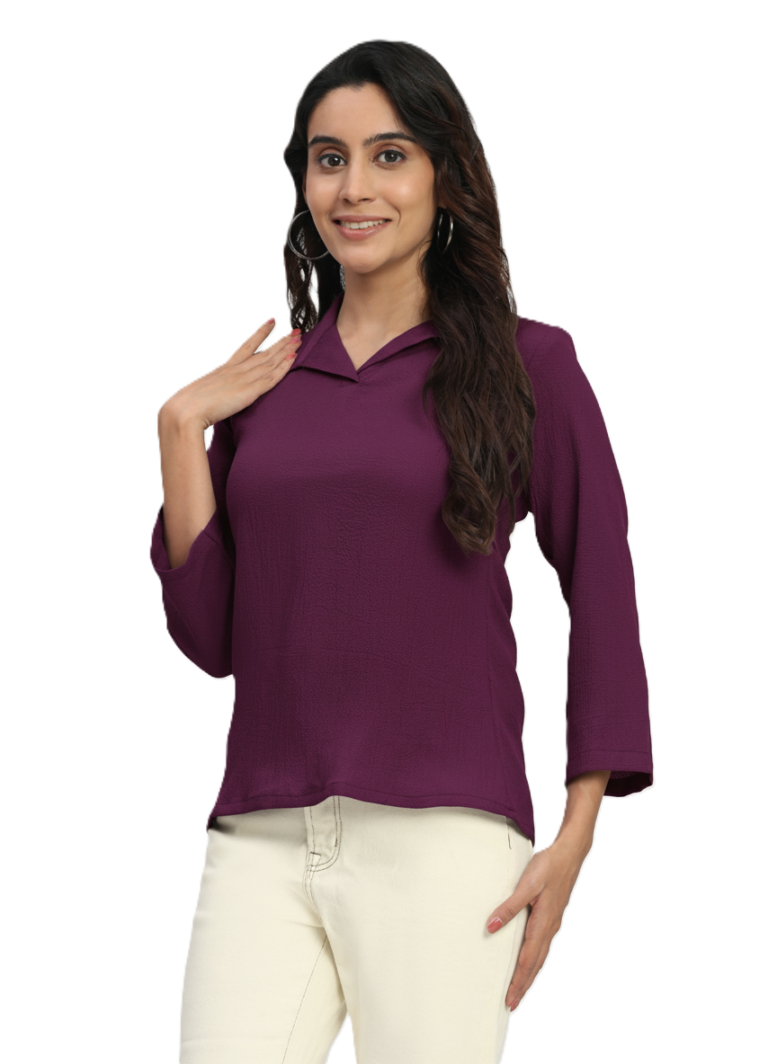 Shirt Collar Regular Fit Solid Top – Casual & Office Wear