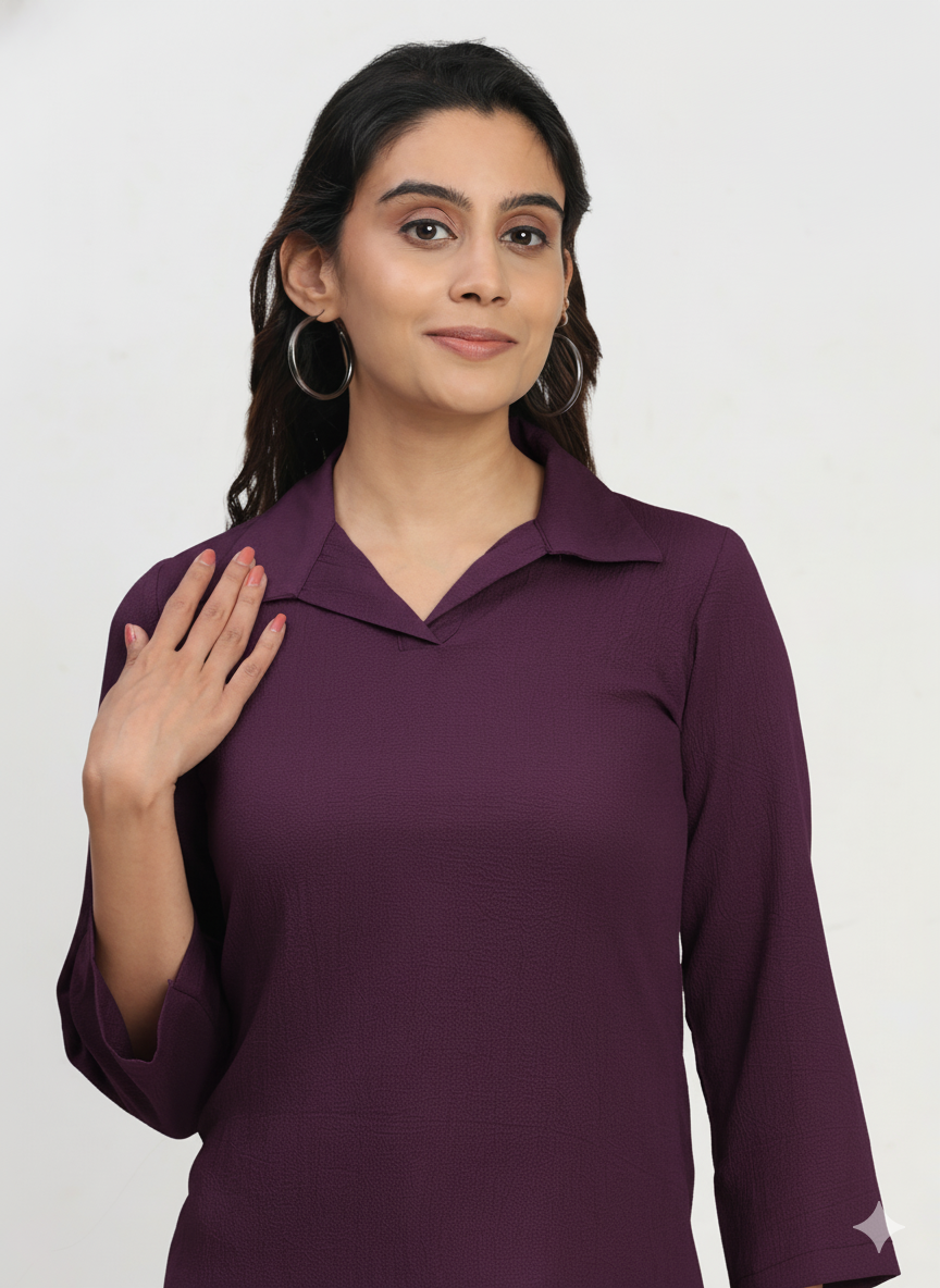 Shirt Collar Regular Fit Solid Top – Casual & Office Wear