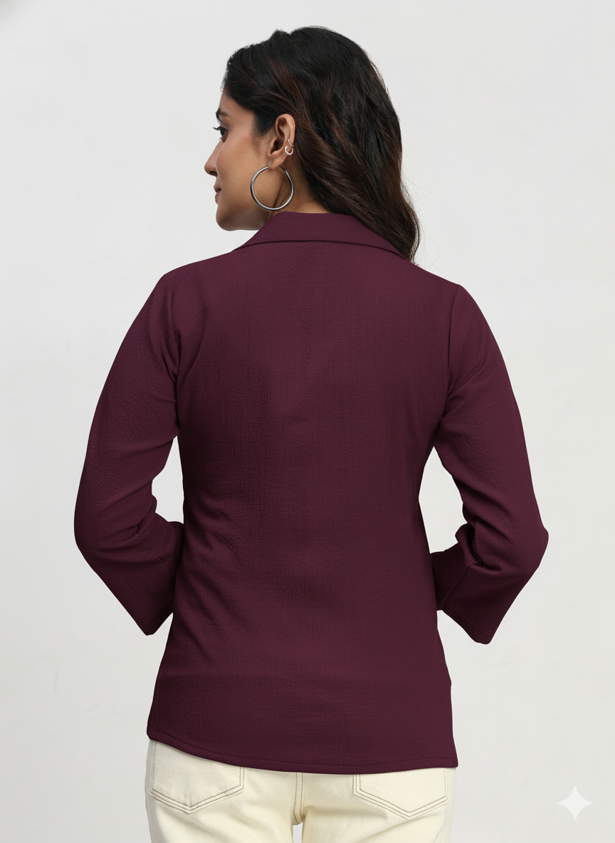 Shirt Collar Regular Fit Solid Top – Casual & Office Wear