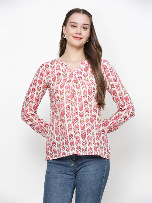 Chevron Printed V-Neck Top