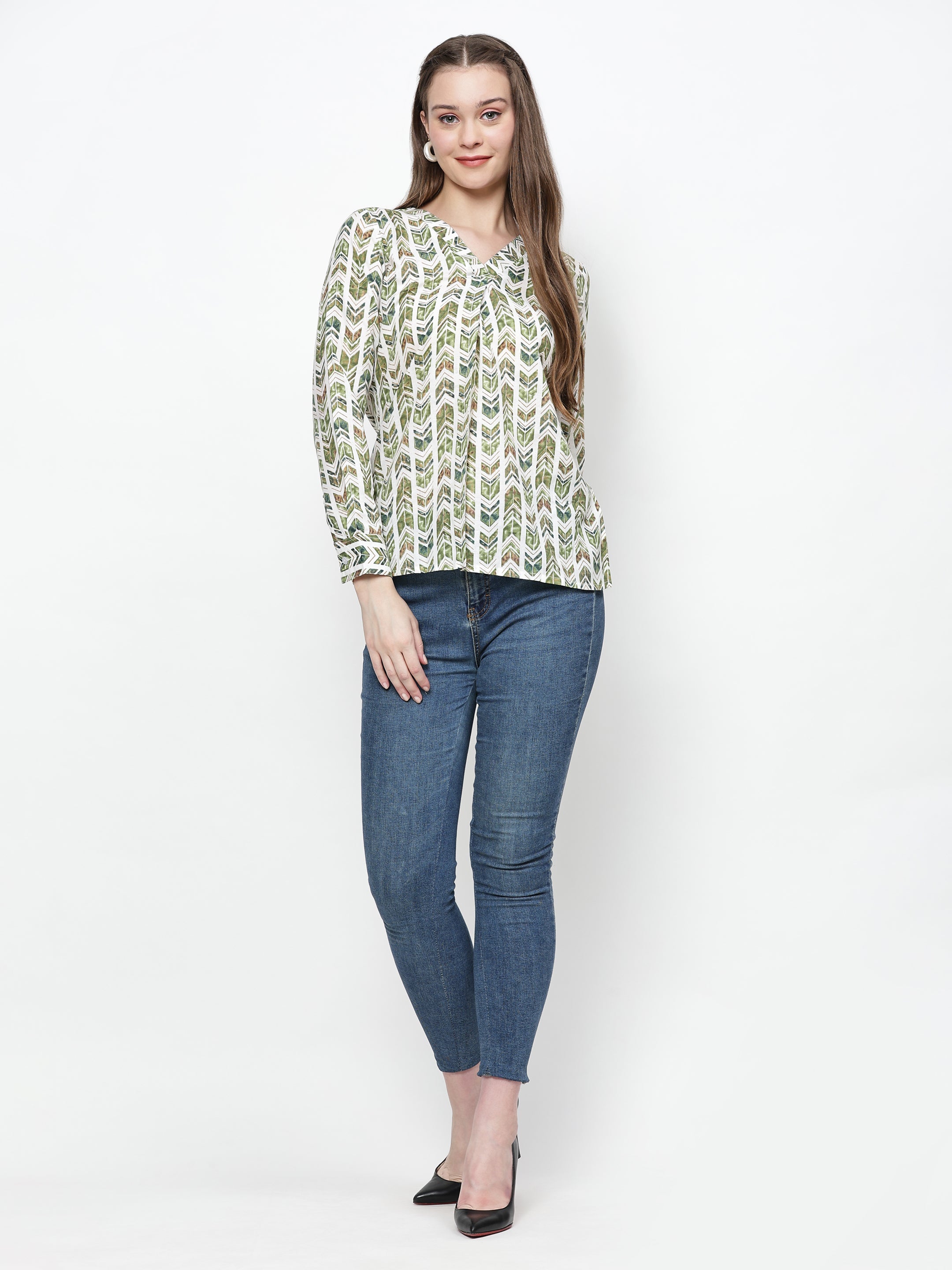 Chevron Printed V-Neck Top