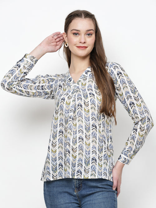 Chevron Printed V-Neck Top
