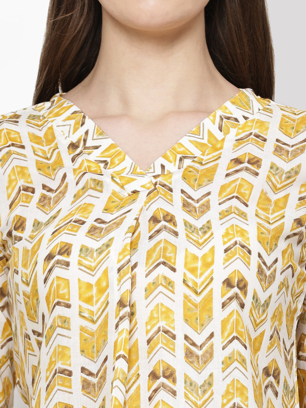 TrendRush Women Yellow Geometric Printed V-Neck Top
