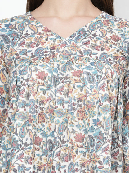 TrendRush Women V-Neck Blue Paisley Printed Top