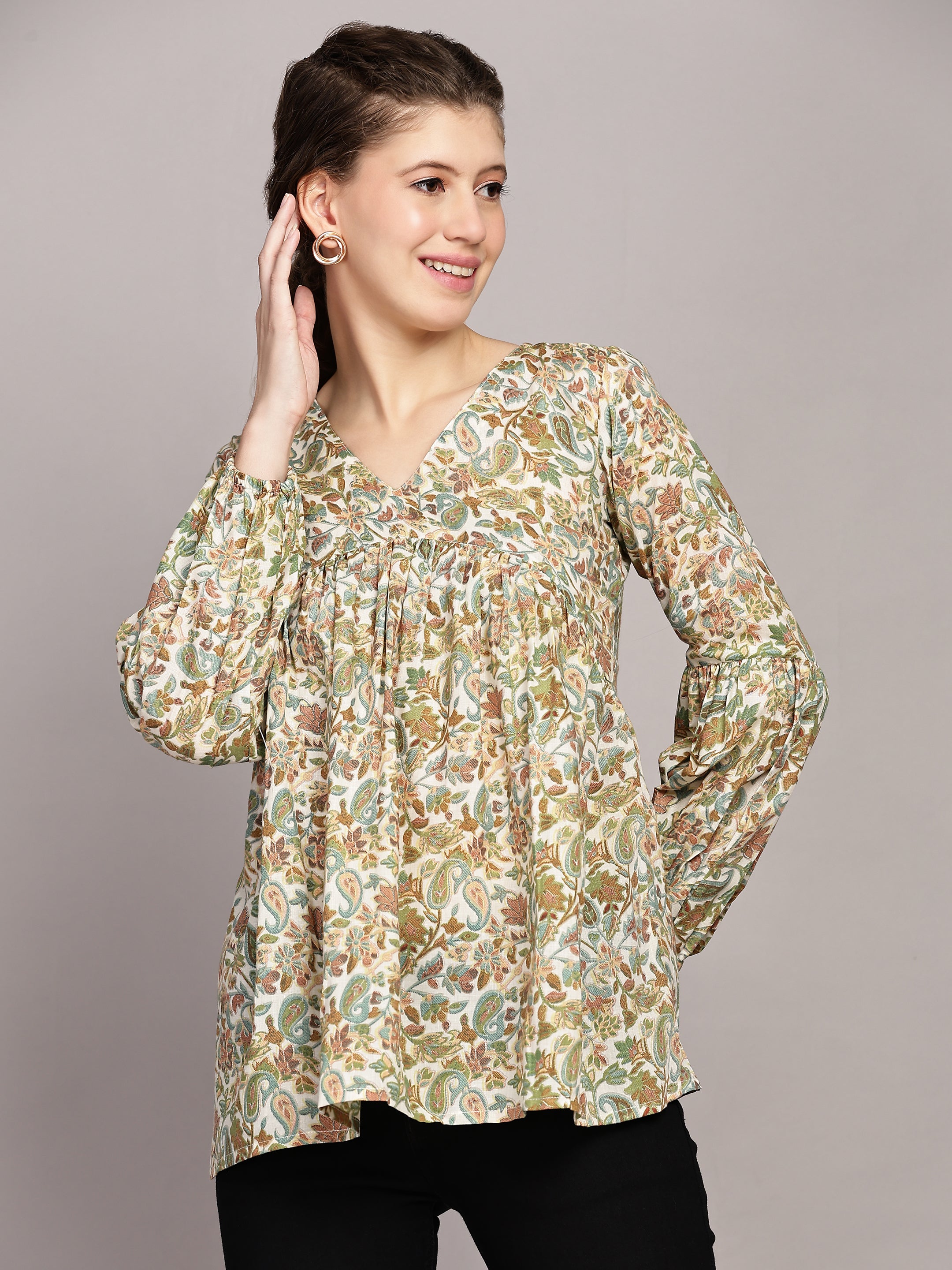 Paisley Printed V-Neck Top